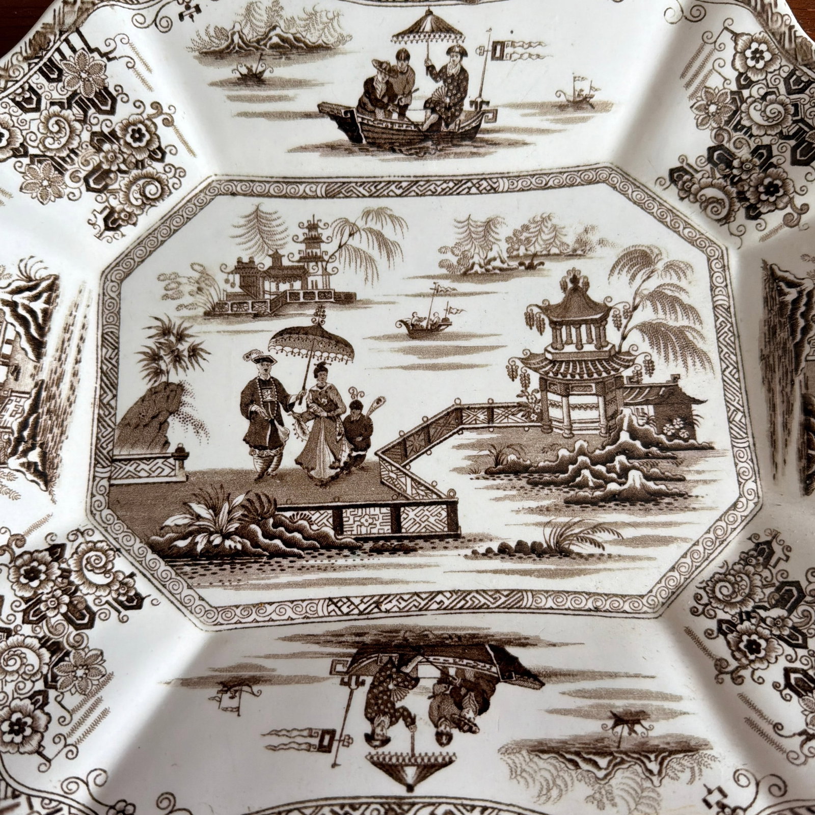 A Antique Brown Transfer Decorated Staffordshire Platter, "Nankin" by Dimmock, Circa 1830's - 3