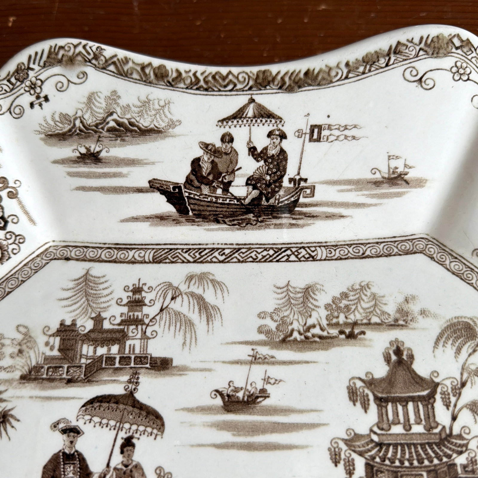 A Antique Brown Transfer Decorated Staffordshire Platter, "Nankin" by Dimmock, Circa 1830's - 5