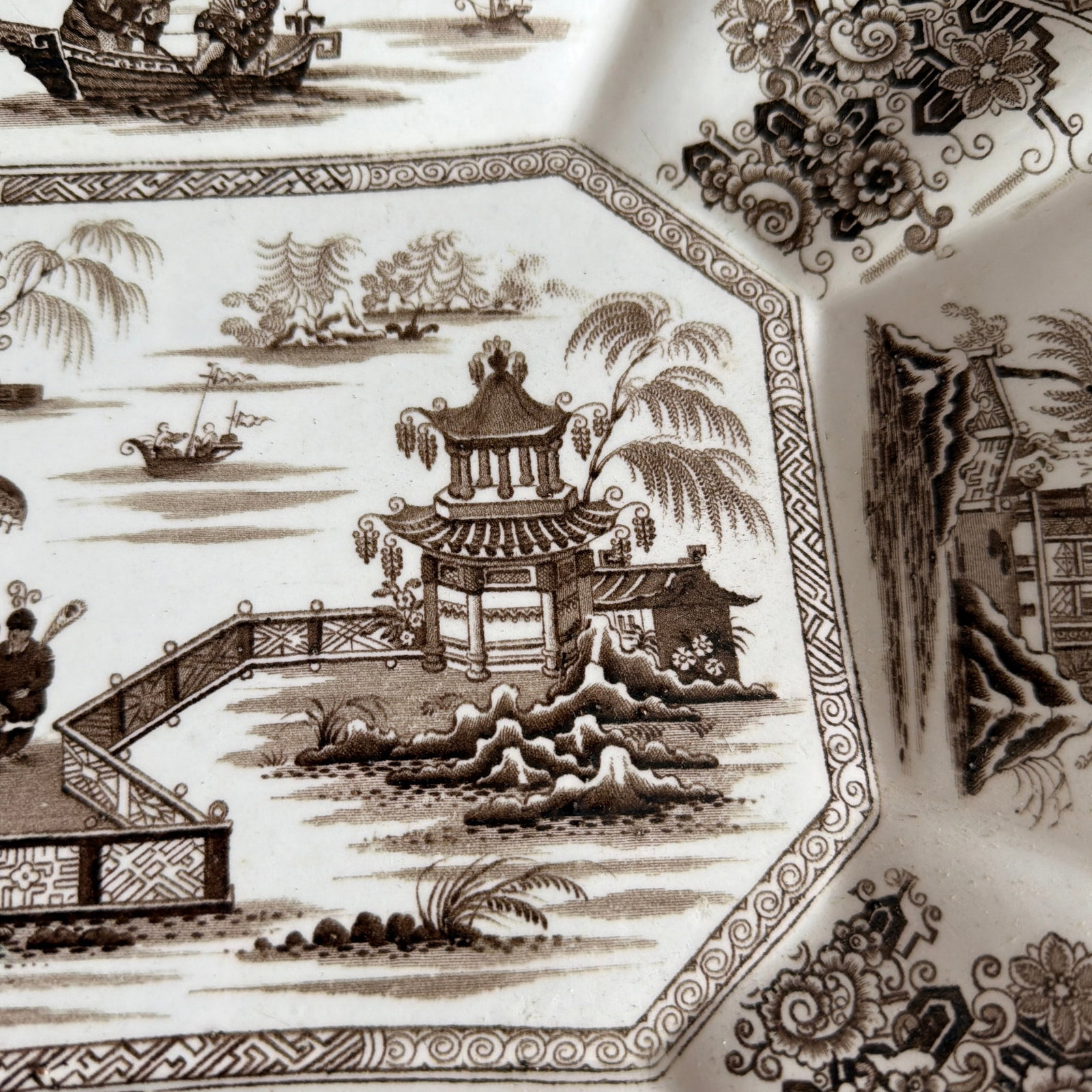 A Antique Brown Transfer Decorated Staffordshire Platter, "Nankin" by Dimmock, Circa 1830's - 7