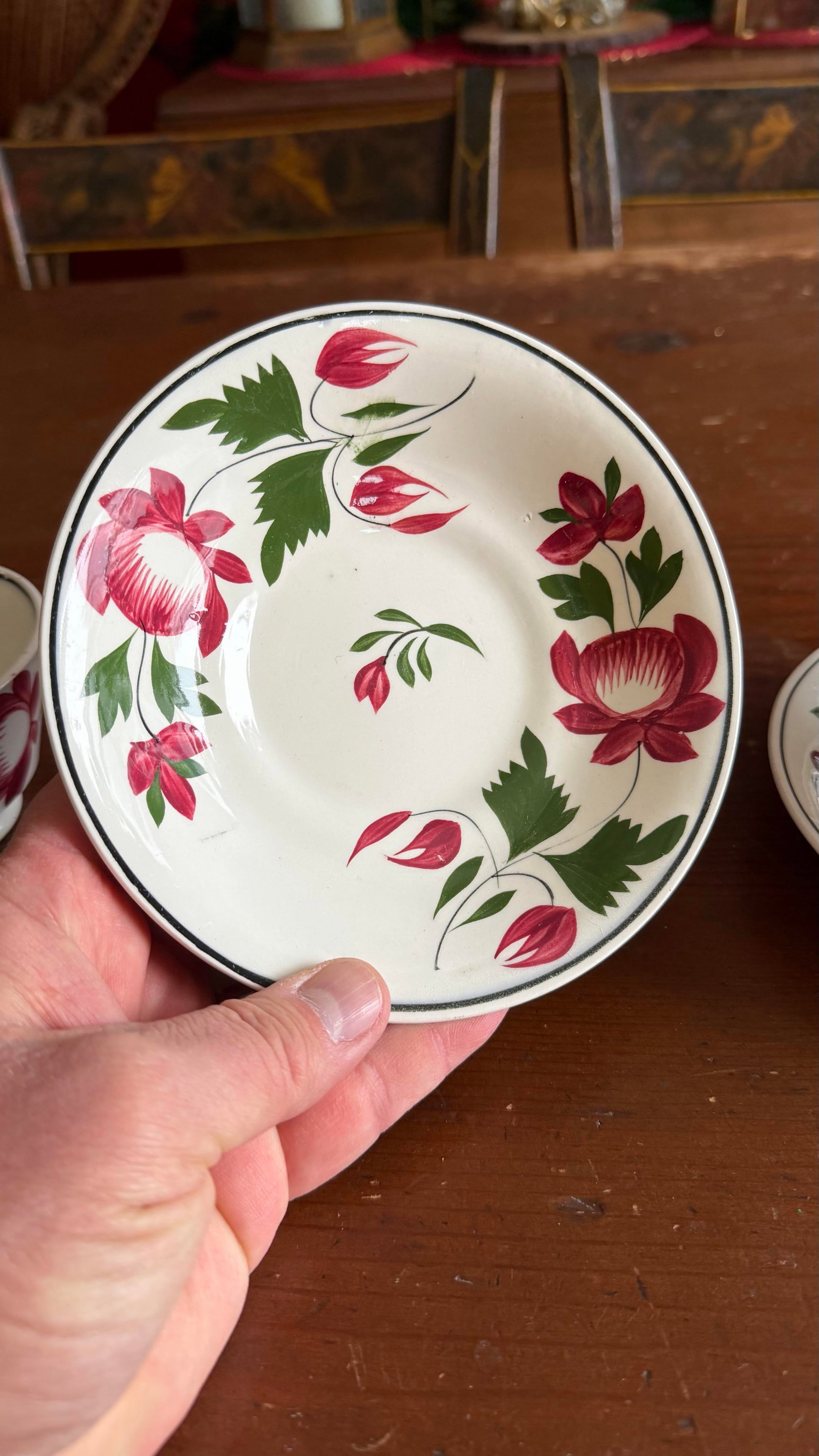 A Very Nice Pair of Antique Staffordshire Early Adam's Rose Cup & Saucer, Circa 1830 - 11