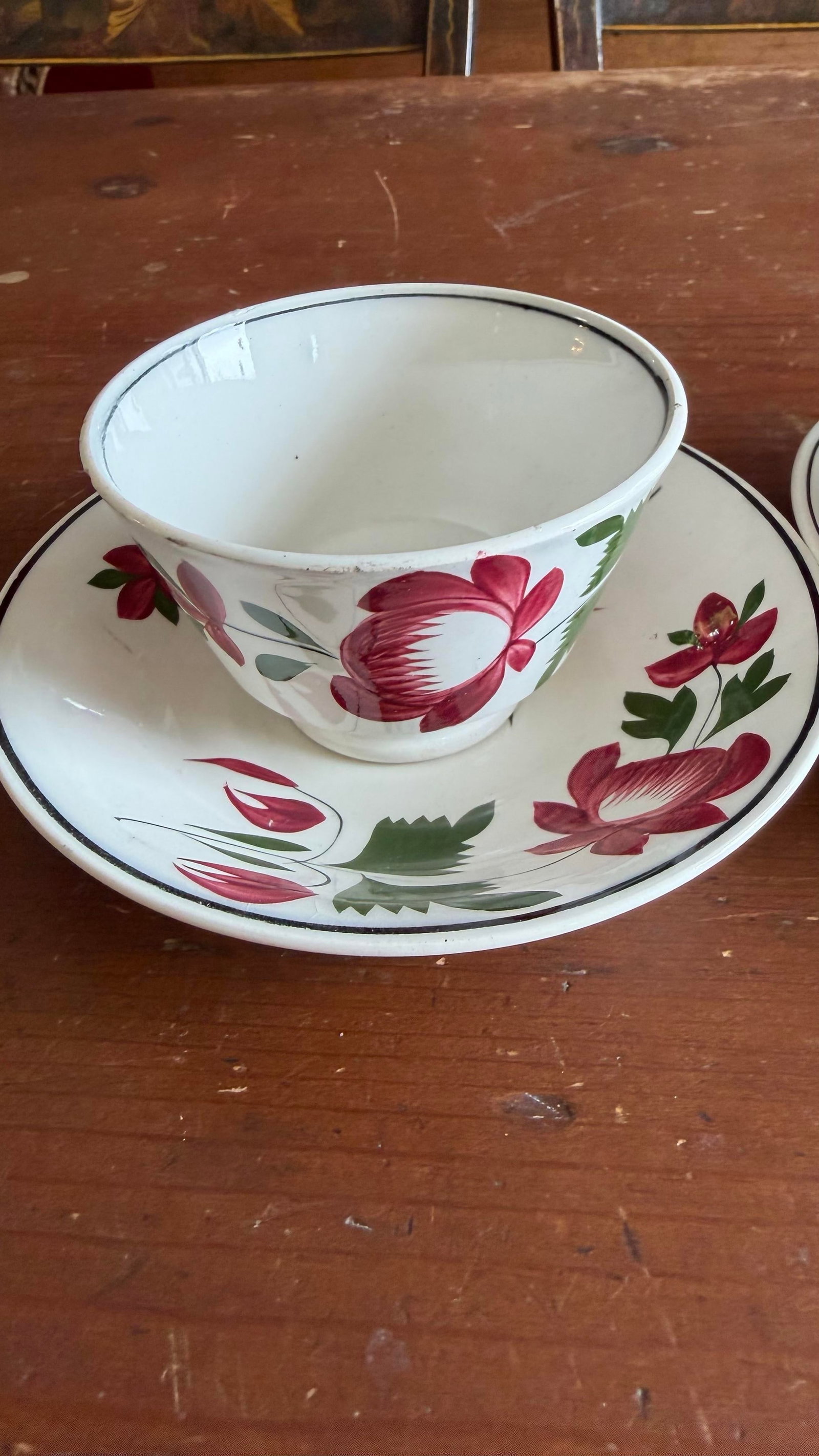 A Very Nice Pair of Antique Staffordshire Early Adam's Rose Cup & Saucer, Circa 1830 - 12