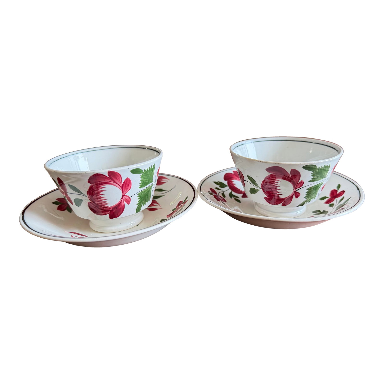 A Very Nice Pair of Antique Staffordshire Early Adam's Rose Cup & Saucer, Circa 1830: A Very Nice Pair of Antique Staffordshire Early Adam's Rose Cup & Saucer, Circa 1830 Most likely made by William Adams & Sons, circa 1830's William Adams & Sons were manufacturers of earthenware,