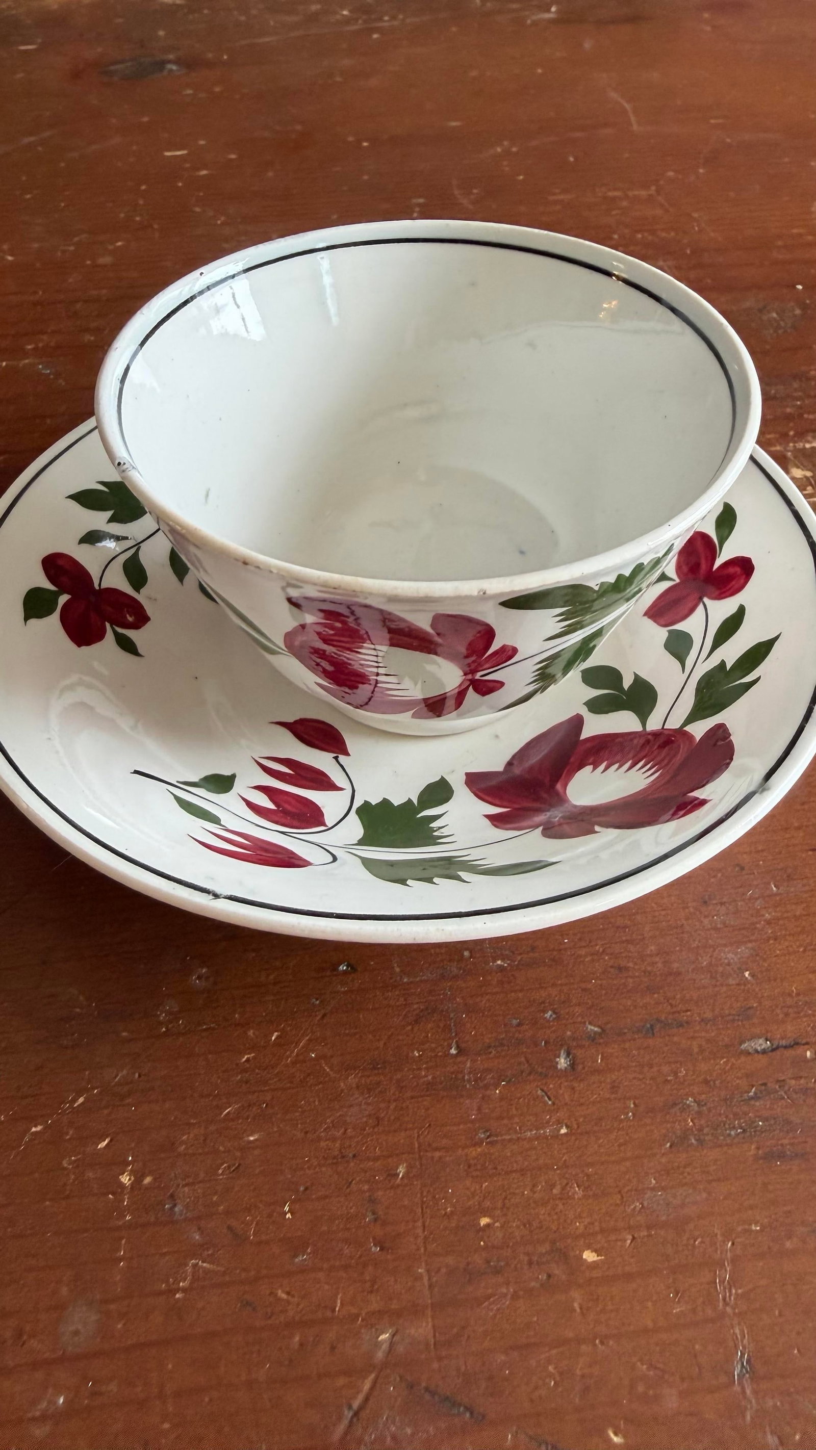 A Very Nice Pair of Antique Staffordshire Early Adam's Rose Cup & Saucer, Circa 1830 - 2