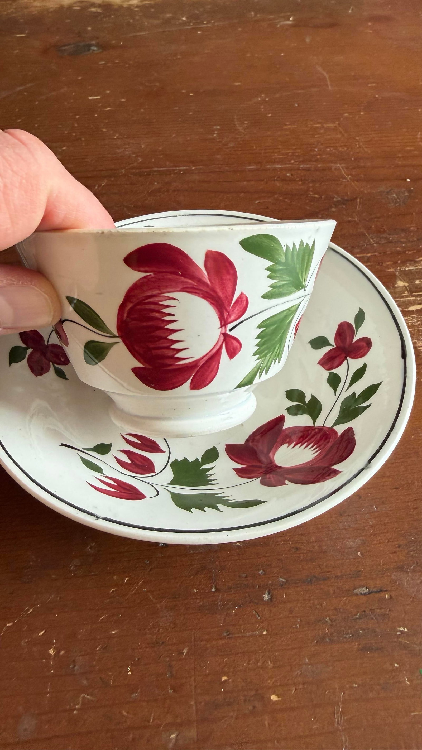 A Very Nice Pair of Antique Staffordshire Early Adam's Rose Cup & Saucer, Circa 1830 - 8