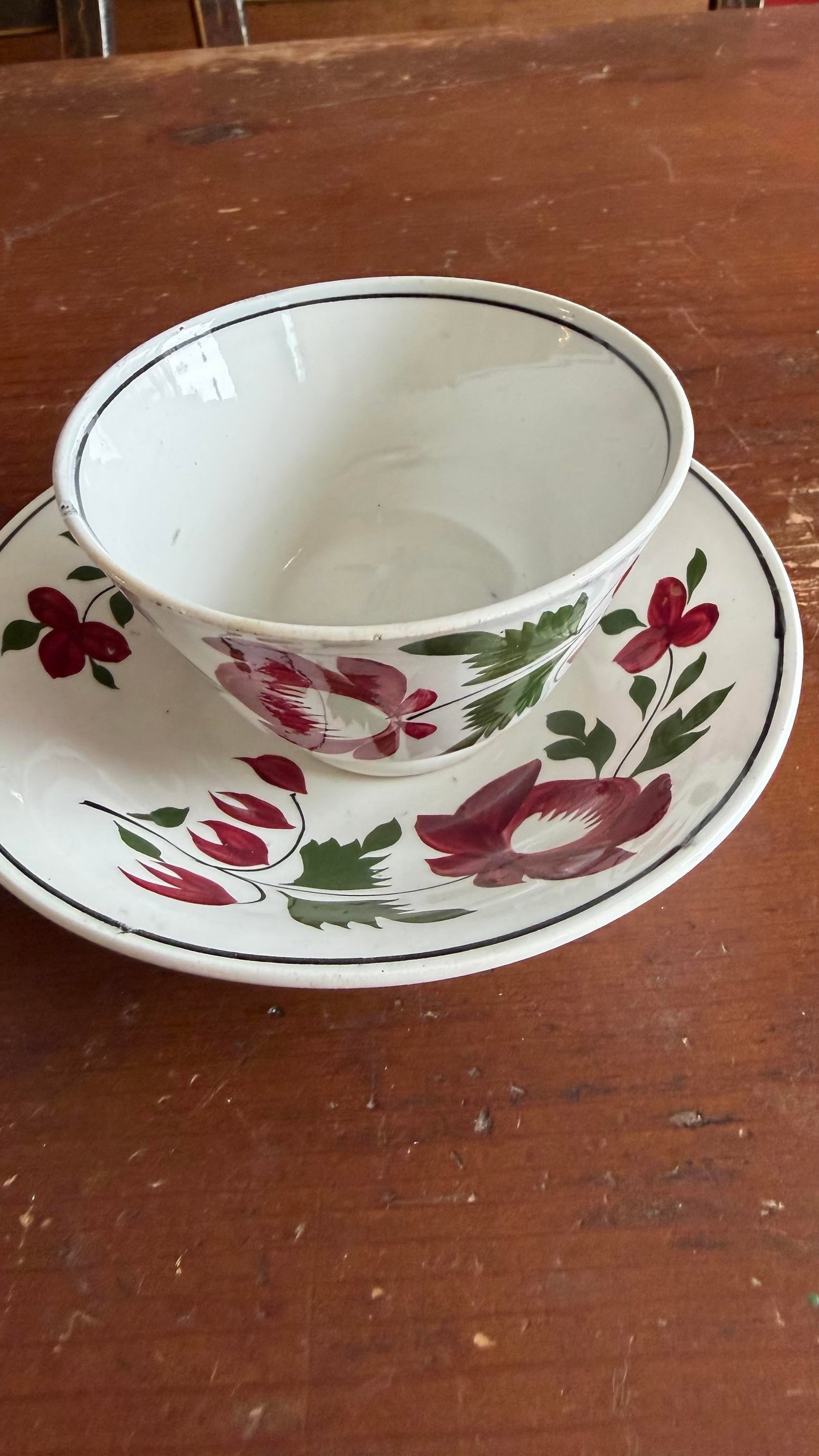 A Very Nice Pair of Antique Staffordshire Early Adam's Rose Cup & Saucer, Circa 1830 - 9