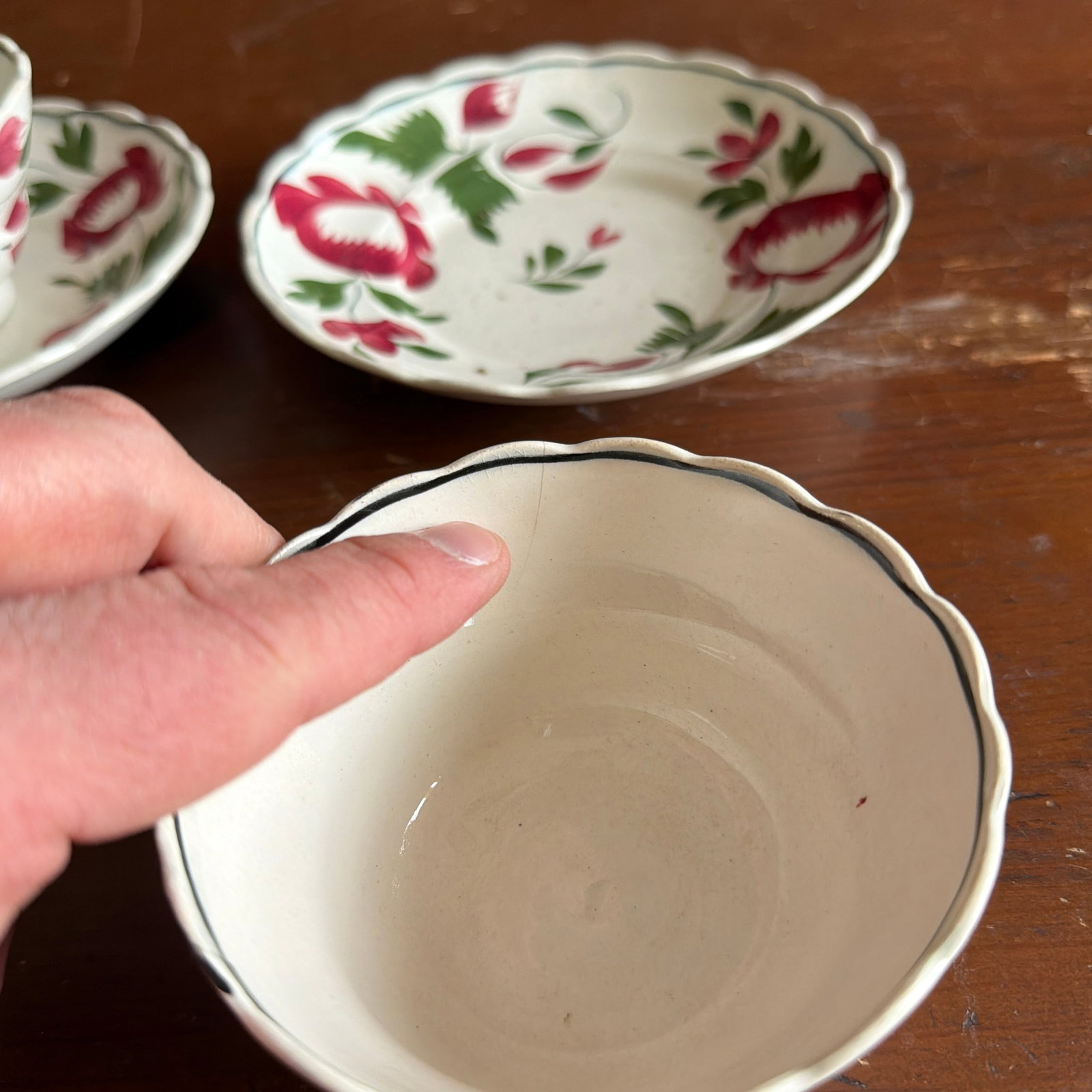 A Very Nice Pair of Antique Staffordshire Early Adam's Rose Cup & Saucer, Circa 1830 - 11