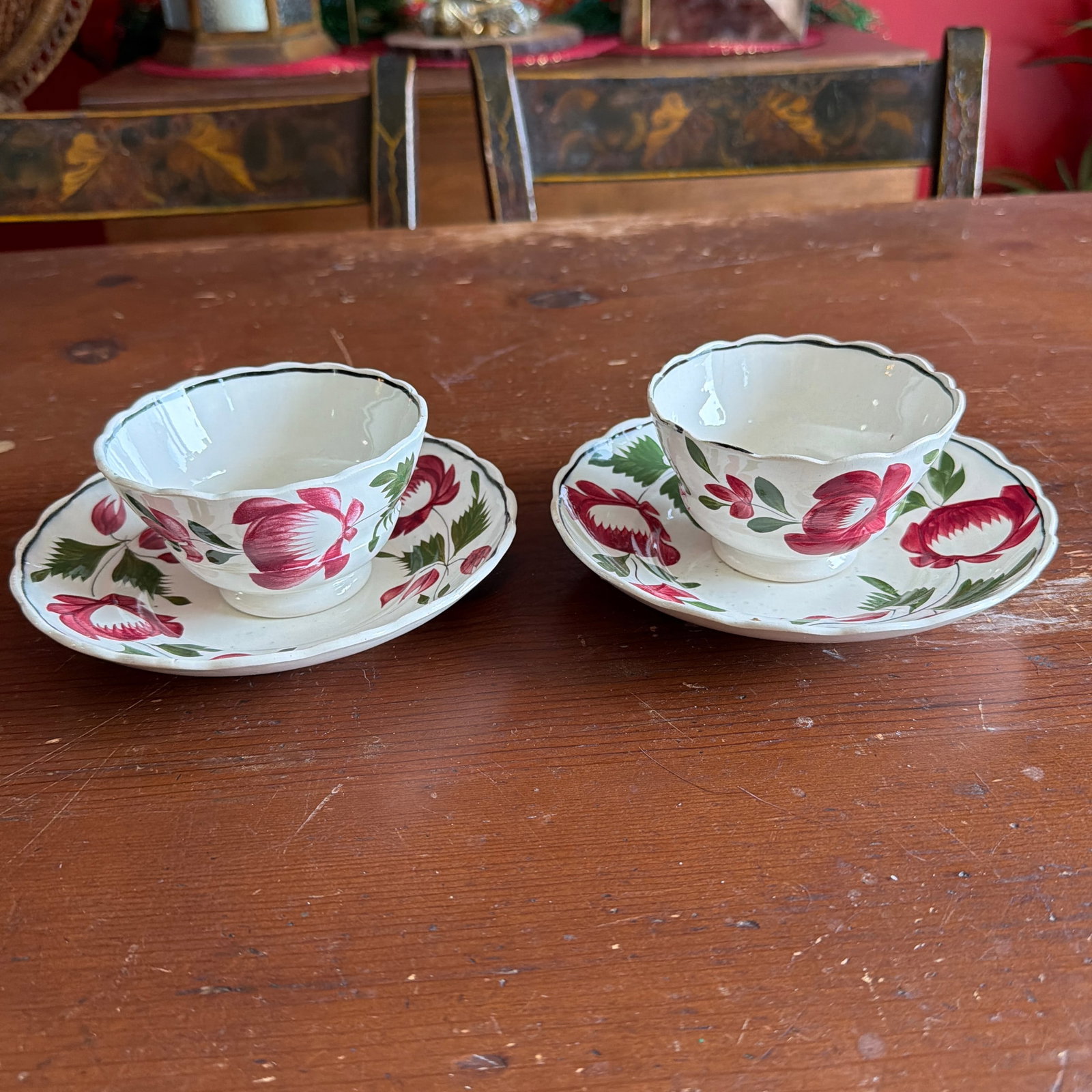 A Very Nice Pair of Antique Staffordshire Early Adam's Rose Cup & Saucer, Circa 1830 - 12