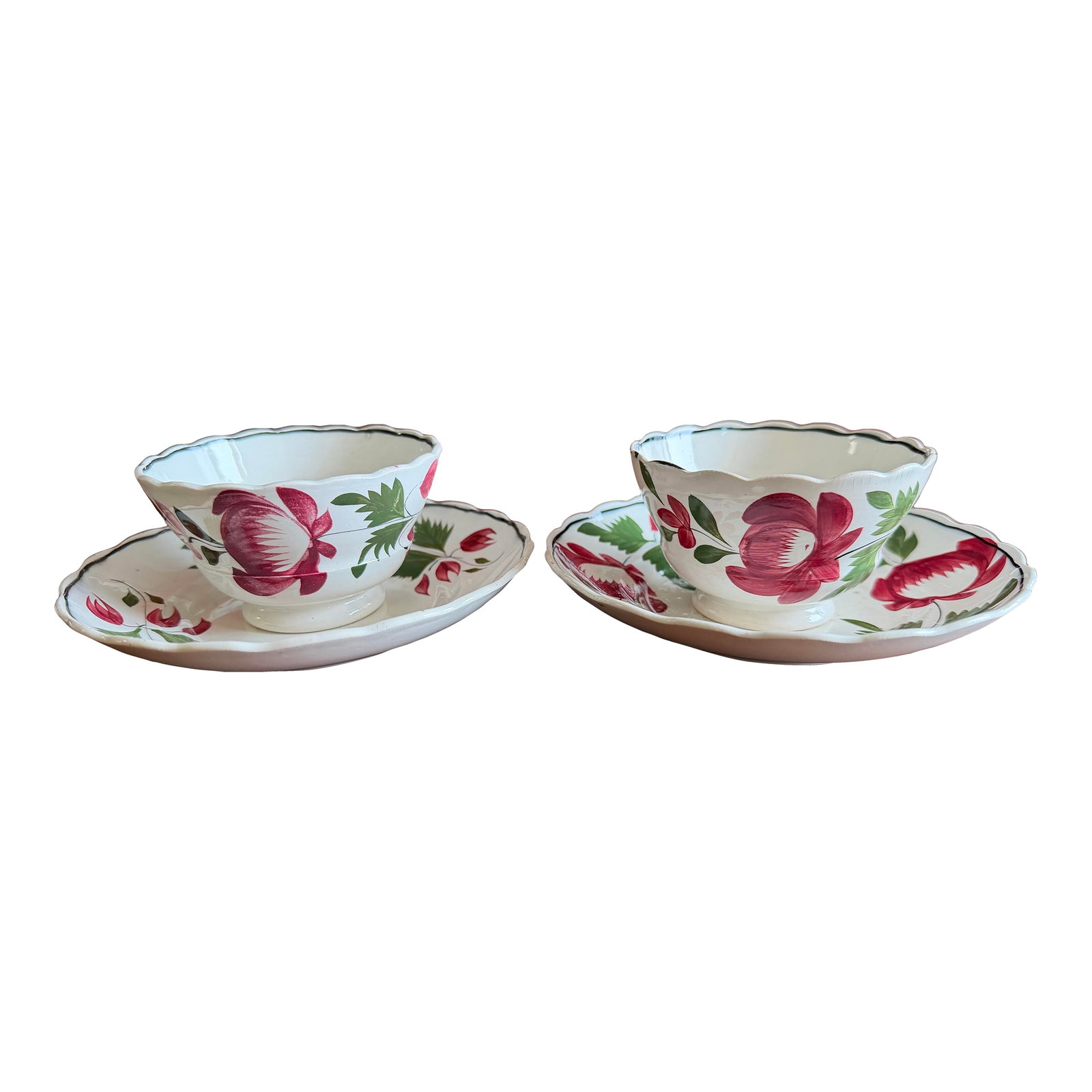 A Very Nice Pair of Antique Staffordshire Early Adam's Rose Cup & Saucer, Circa 1830: A Very Nice Pair of Antique Staffordshire Early Adam's Rose Cup & Saucer, Circa 1830 Most likely made by William Adams & Sons, circa 1830's William Adams & Sons were manufacturers of earthenware,