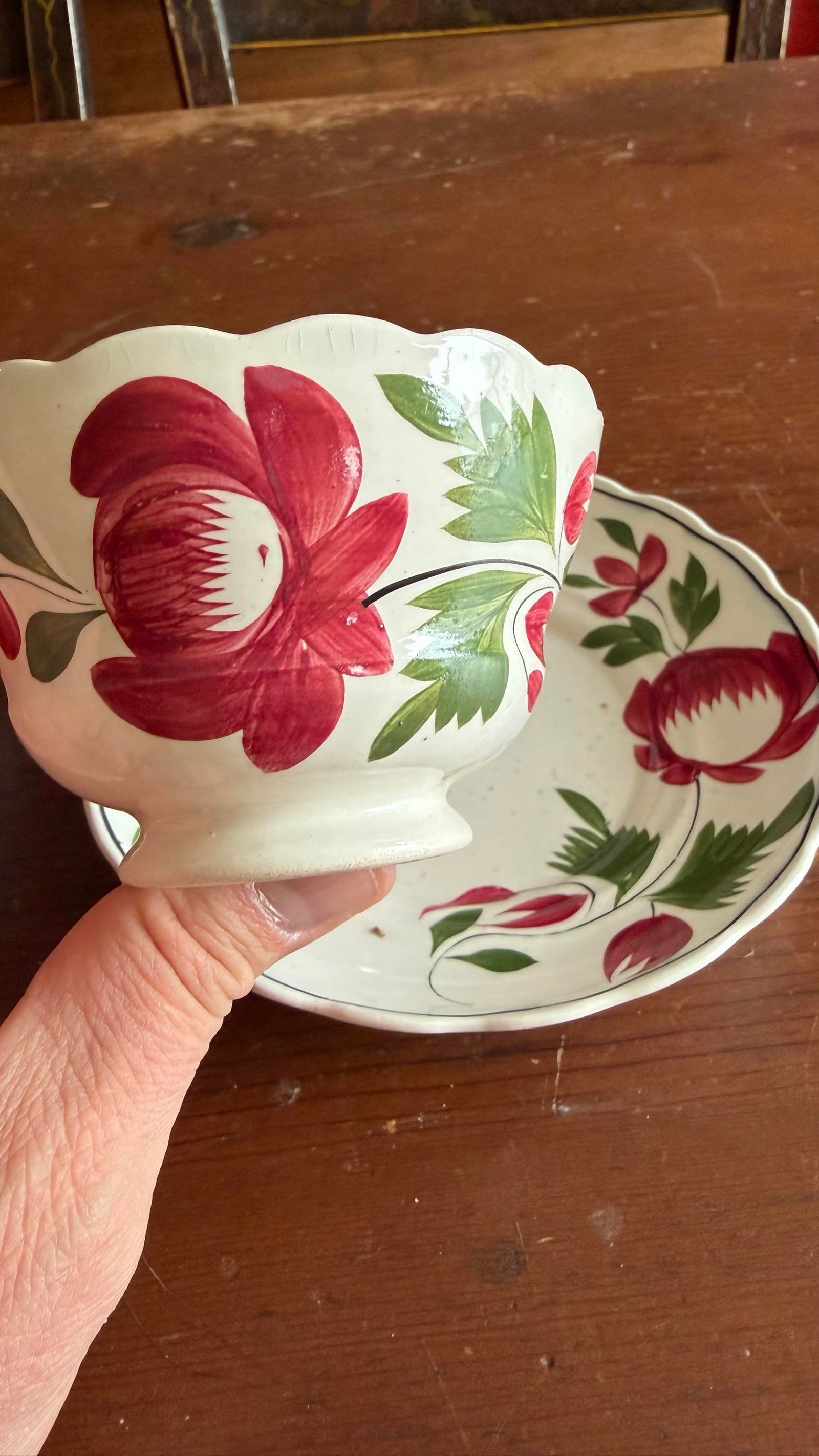 A Very Nice Pair of Antique Staffordshire Early Adam's Rose Cup & Saucer, Circa 1830 - 3