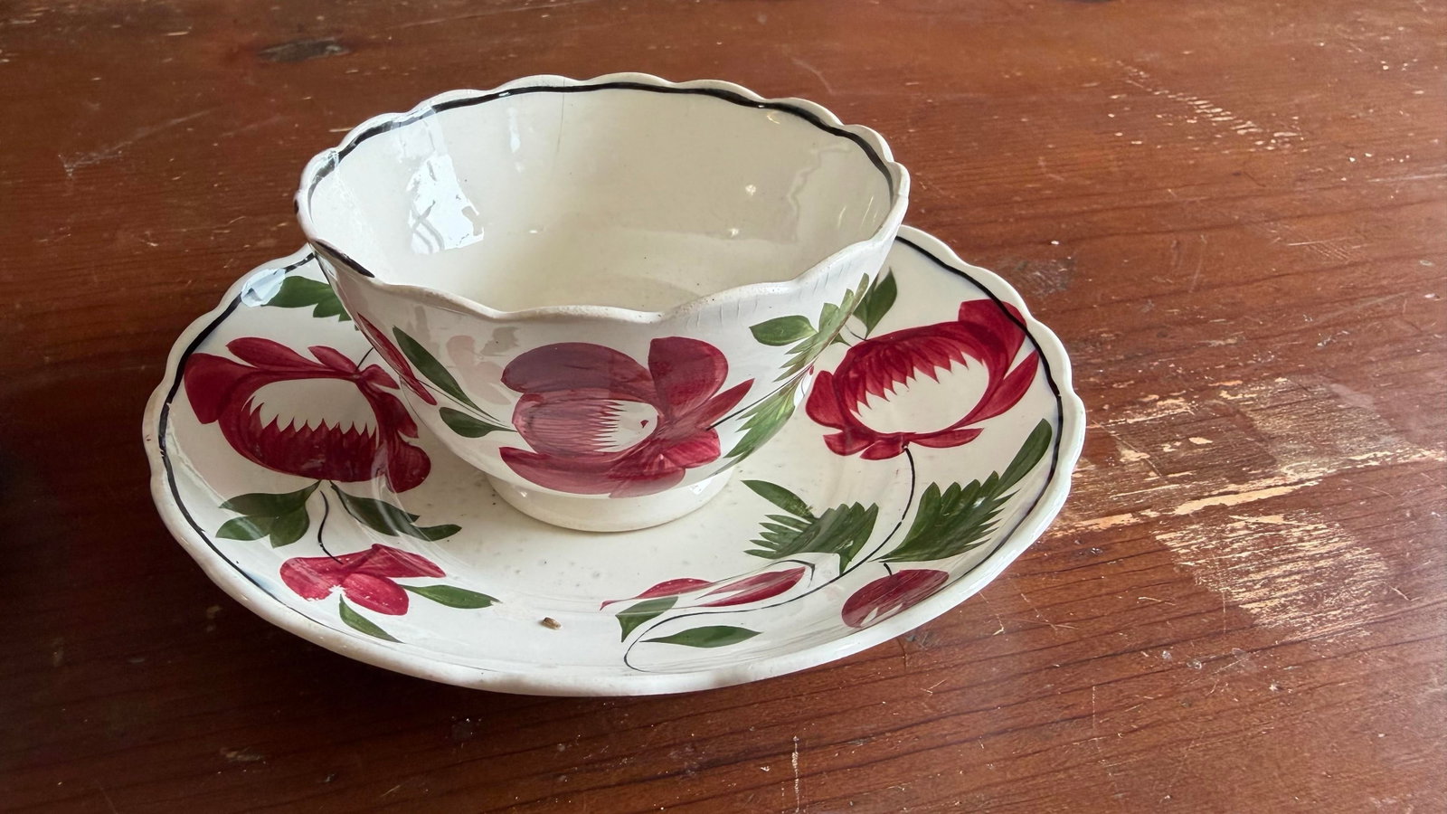 A Very Nice Pair of Antique Staffordshire Early Adam's Rose Cup & Saucer, Circa 1830 - 5