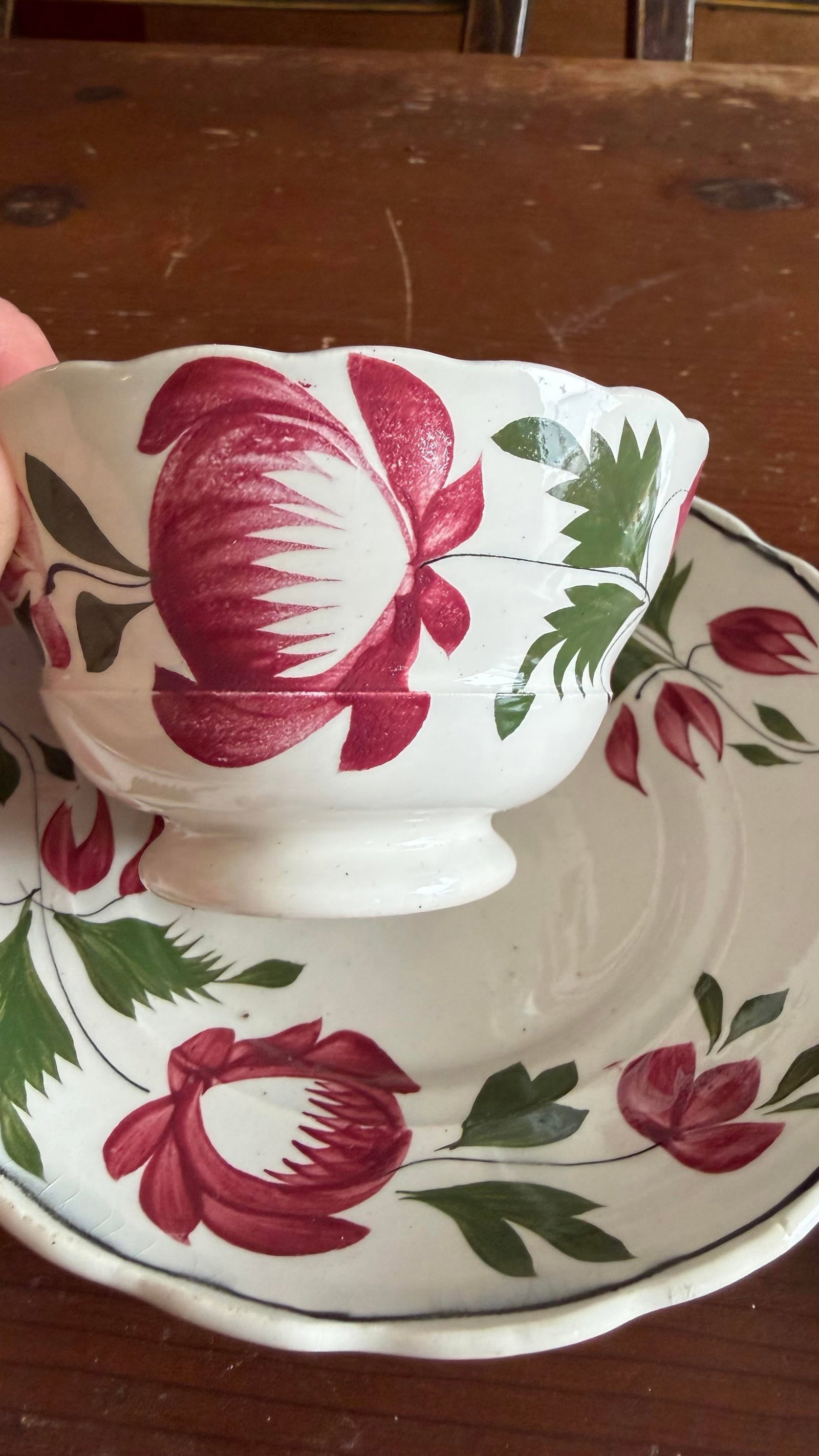 A Very Nice Pair of Antique Staffordshire Early Adam's Rose Cup & Saucer, Circa 1830 - 8