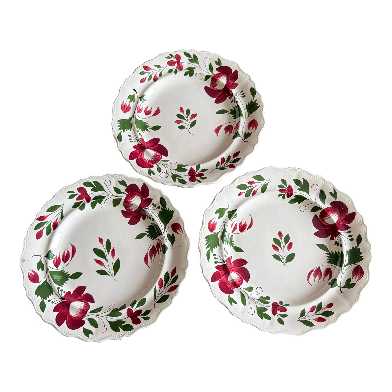 A Very Nice Set of 3 of Antique Staffordshire Early Adam's Rose Plates, Circa 1830 (1 of 12)