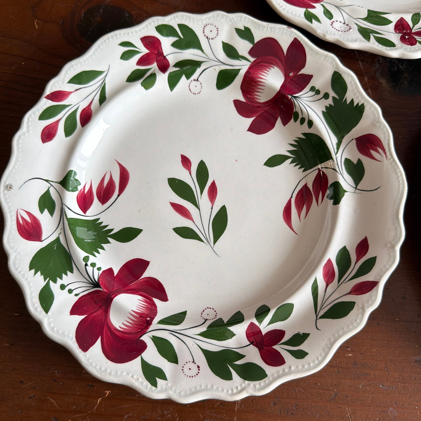 A Very Nice Set of 3 of Antique Staffordshire Early Adam's Rose Plates, Circa 1830 - 2