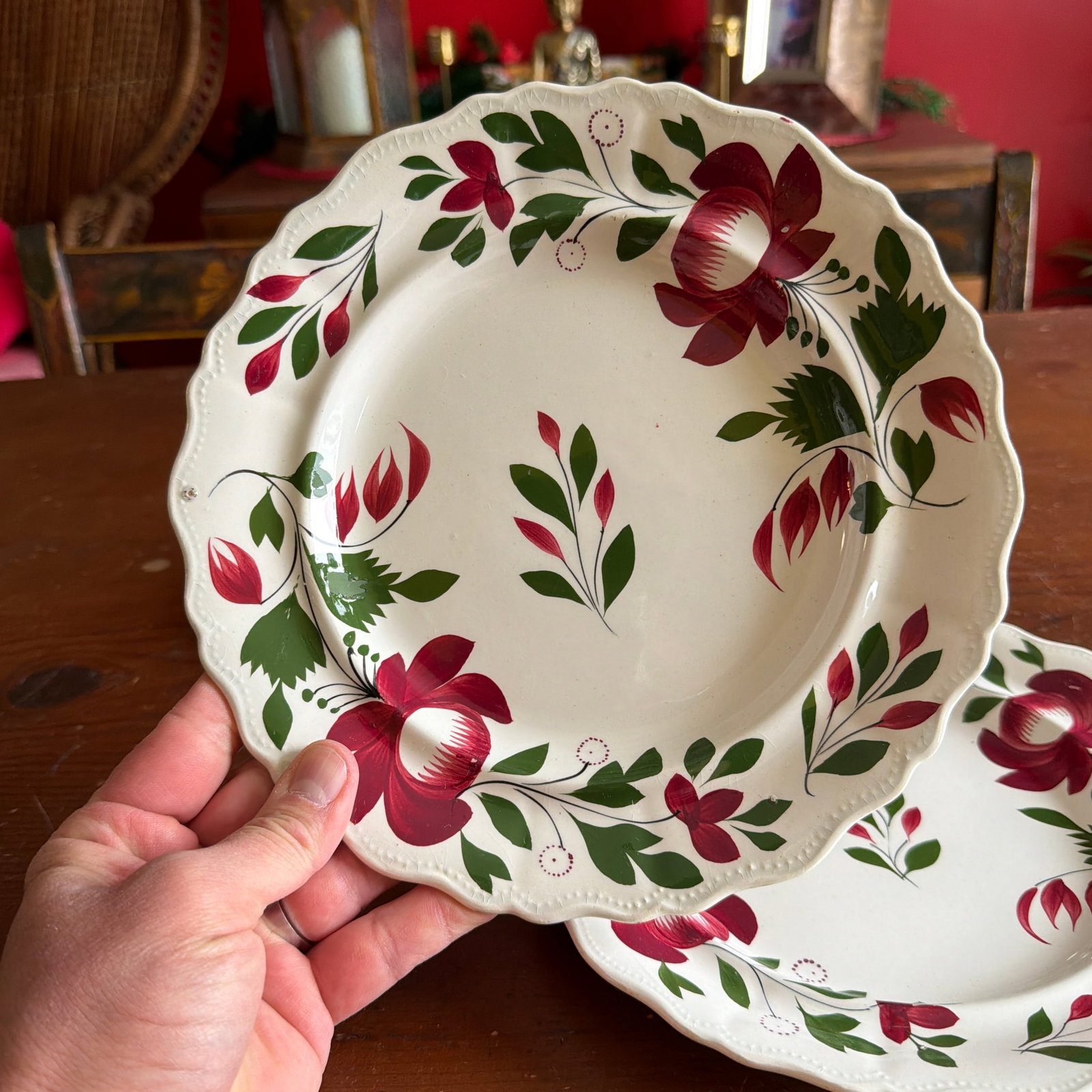 A Very Nice Set of 3 of Antique Staffordshire Early Adam's Rose Plates, Circa 1830 - 5