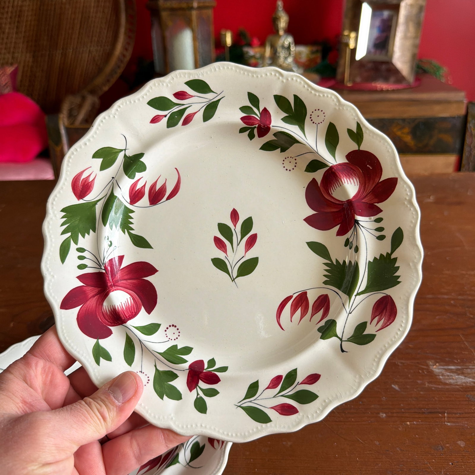 A Very Nice Set of 3 of Antique Staffordshire Early Adam's Rose Plates, Circa 1830 - 8