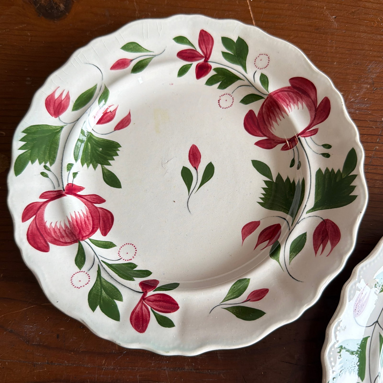 A Very Nice Set of 5 of Antique Staffordshire Early Adam's Rose Plates, Circa 1830 - 3