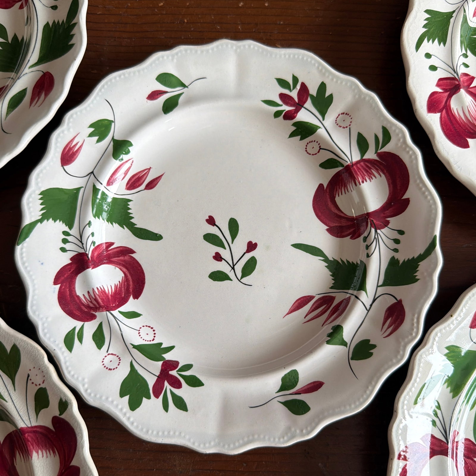 A Very Nice Set of 5 of Antique Staffordshire Early Adam's Rose Plates, Circa 1830 - 4