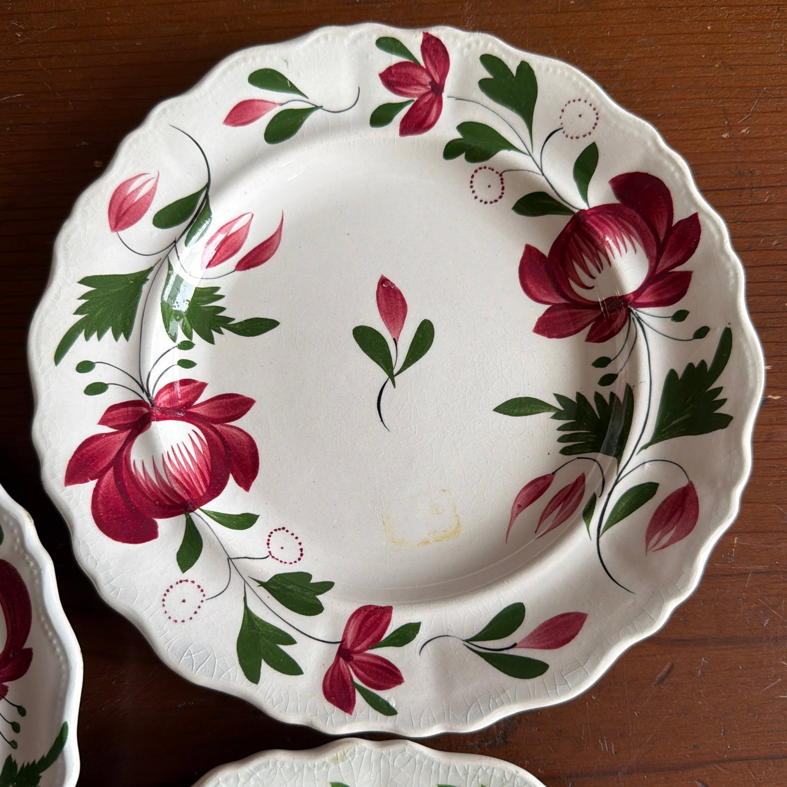 A Very Nice Set of 5 of Antique Staffordshire Early Adam's Rose Plates, Circa 1830 - 5