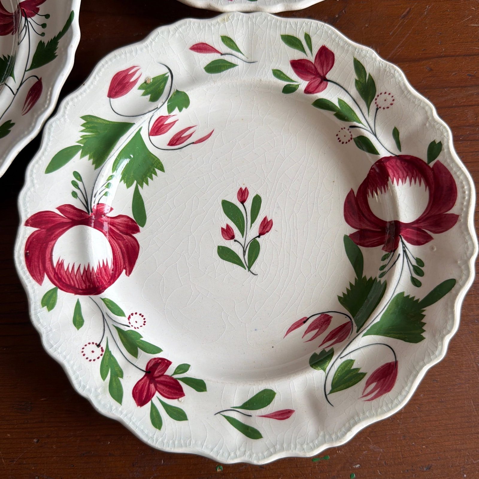 A Very Nice Set of 5 of Antique Staffordshire Early Adam's Rose Plates, Circa 1830 - 6