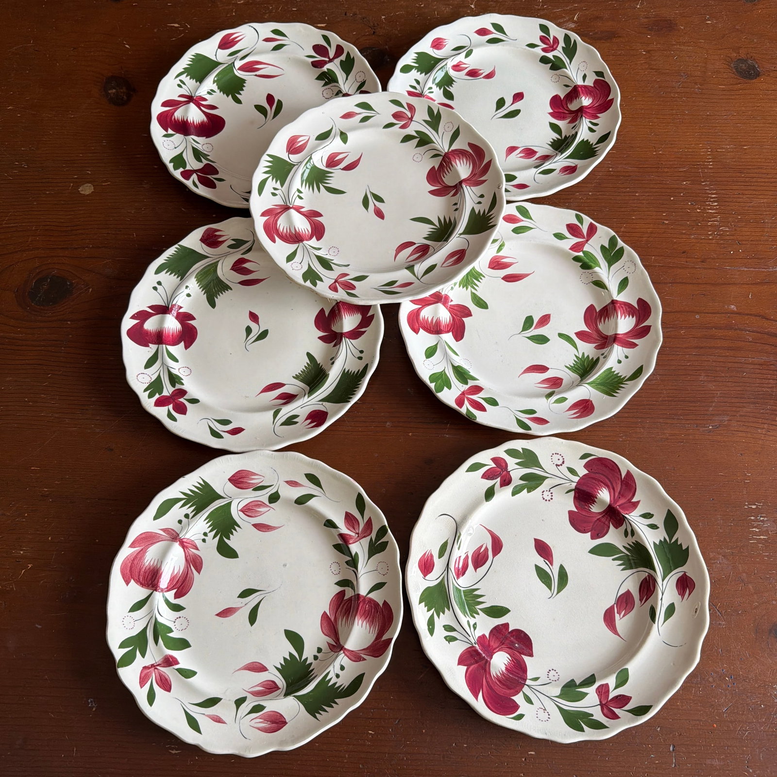 A Very Nice Set of 7 of Antique Staffordshire Early Adam's Rose Plates, Circa 1830 - 11