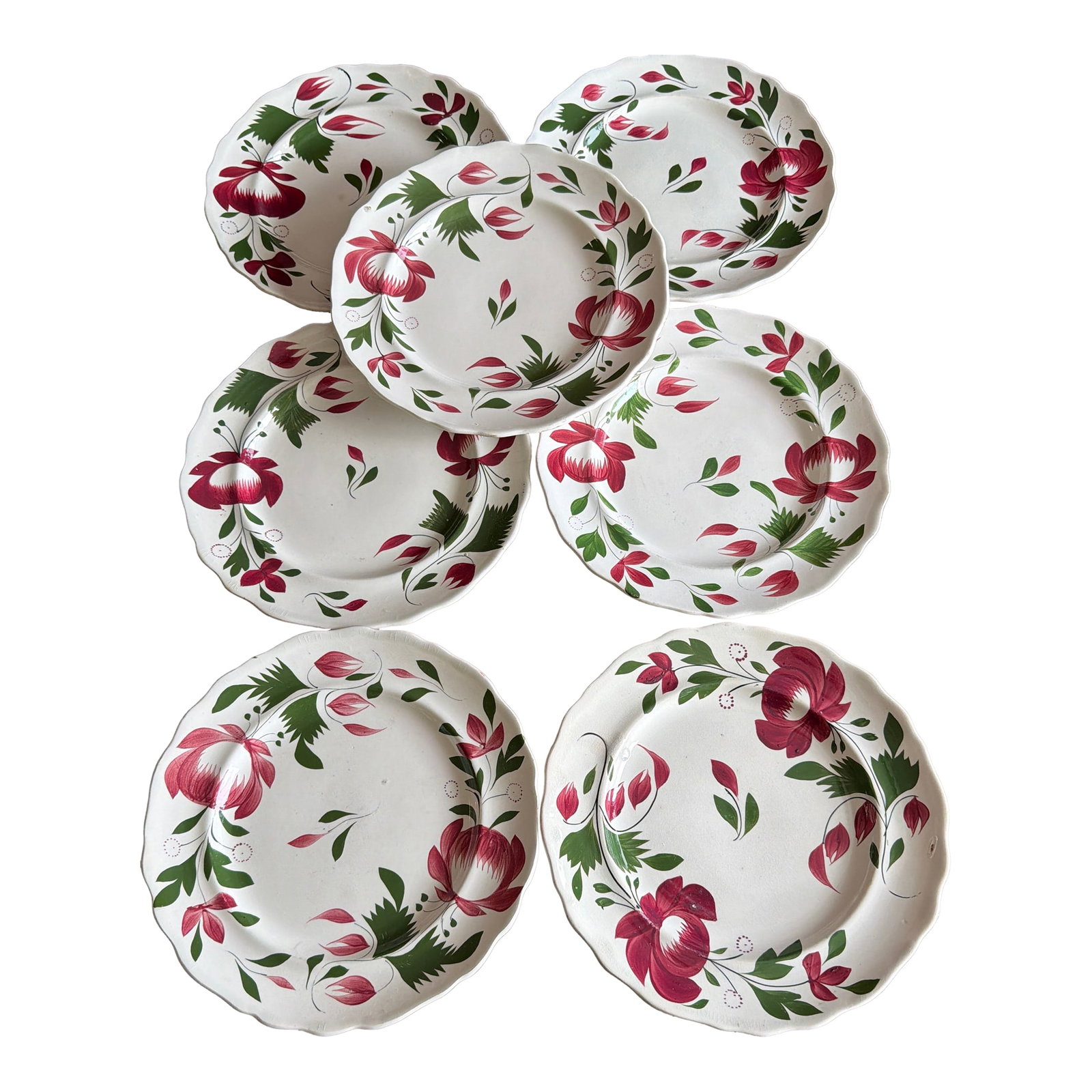 A Very Nice Set of 7 of Antique Staffordshire Early Adam's Rose Plates, Circa 1830 (1 of 12)