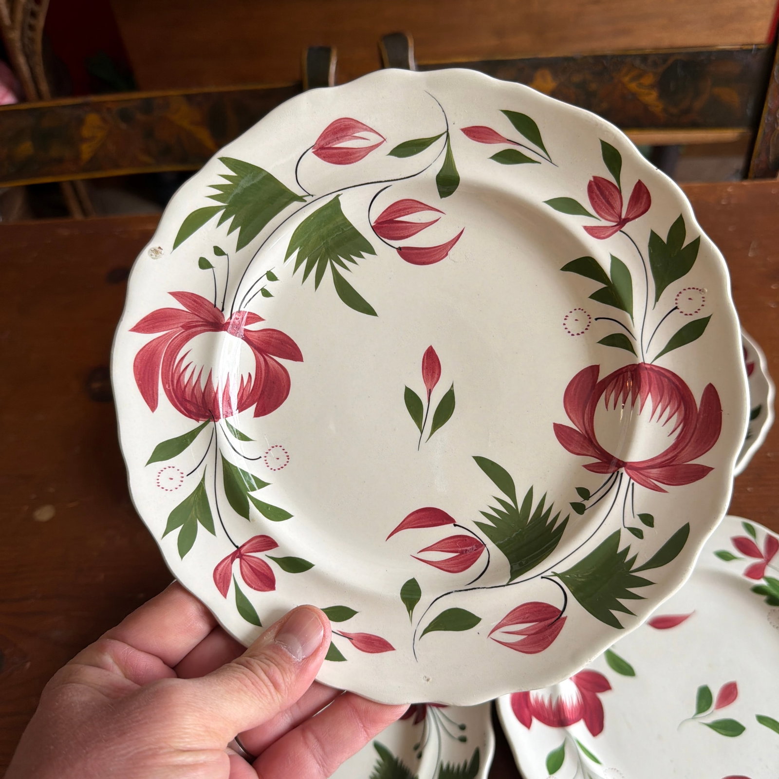 A Very Nice Set of 7 of Antique Staffordshire Early Adam's Rose Plates, Circa 1830 - 2