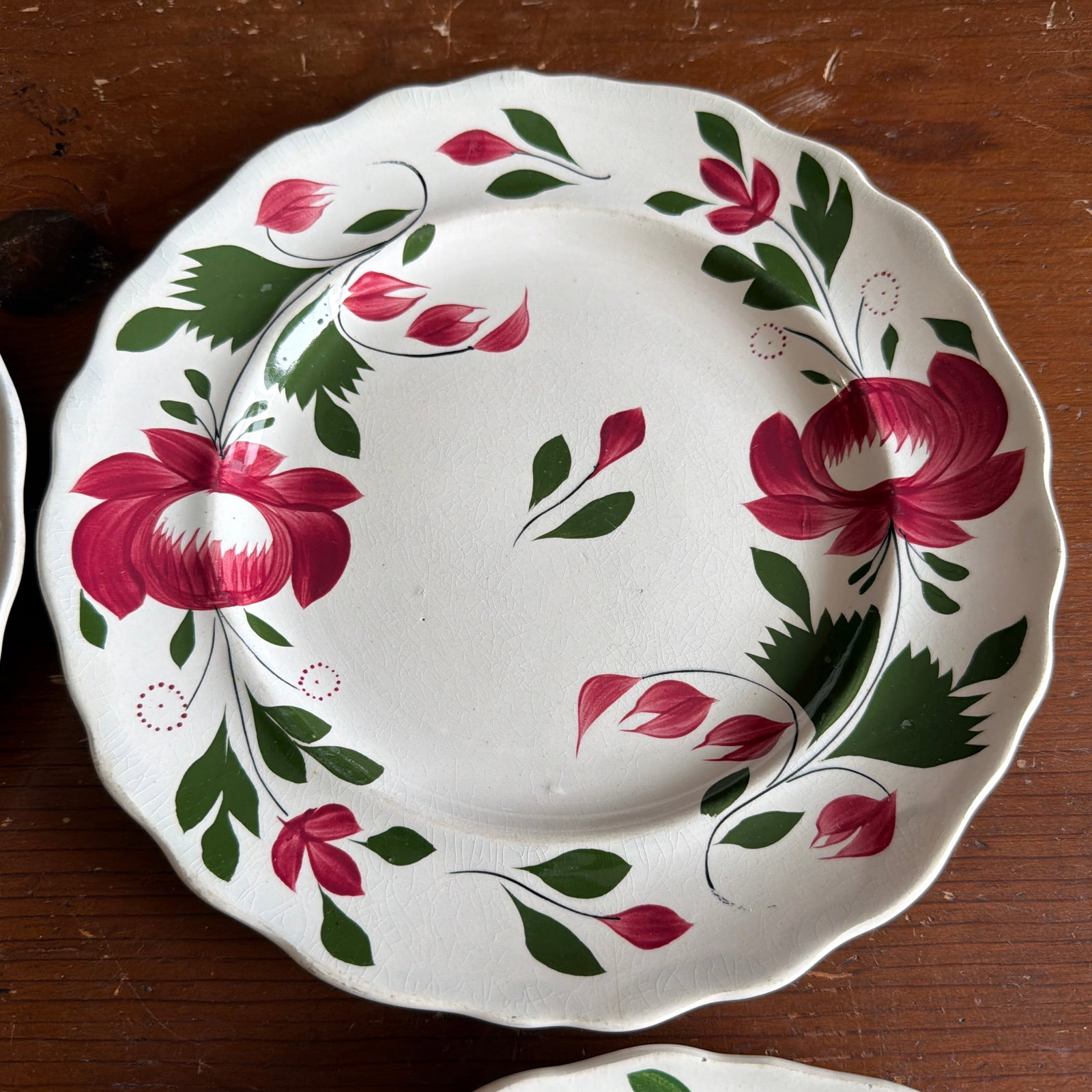 A Very Nice Set of 7 of Antique Staffordshire Early Adam's Rose Plates, Circa 1830 - 4