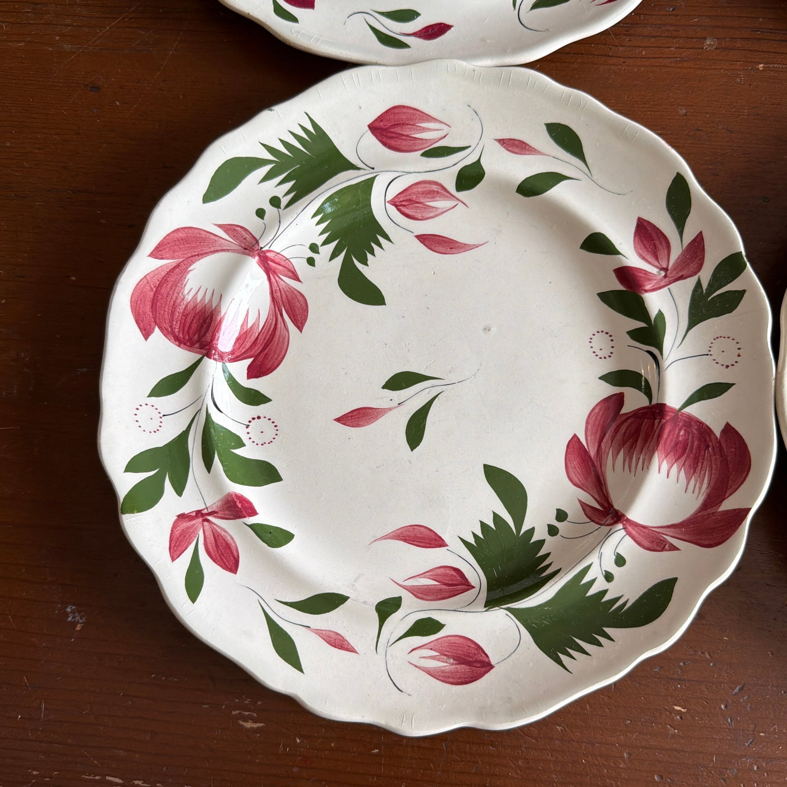 A Very Nice Set of 7 of Antique Staffordshire Early Adam's Rose Plates, Circa 1830 - 7