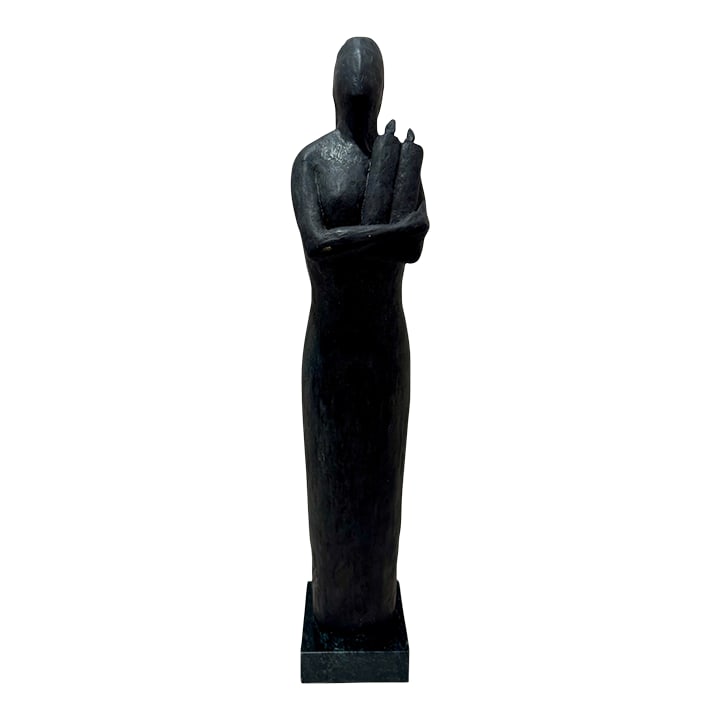 Mid 20th Century Larry Mohr Signed Bronze Figurative Sculpture Tall Modernist Form on Stone Base (1 of 8)