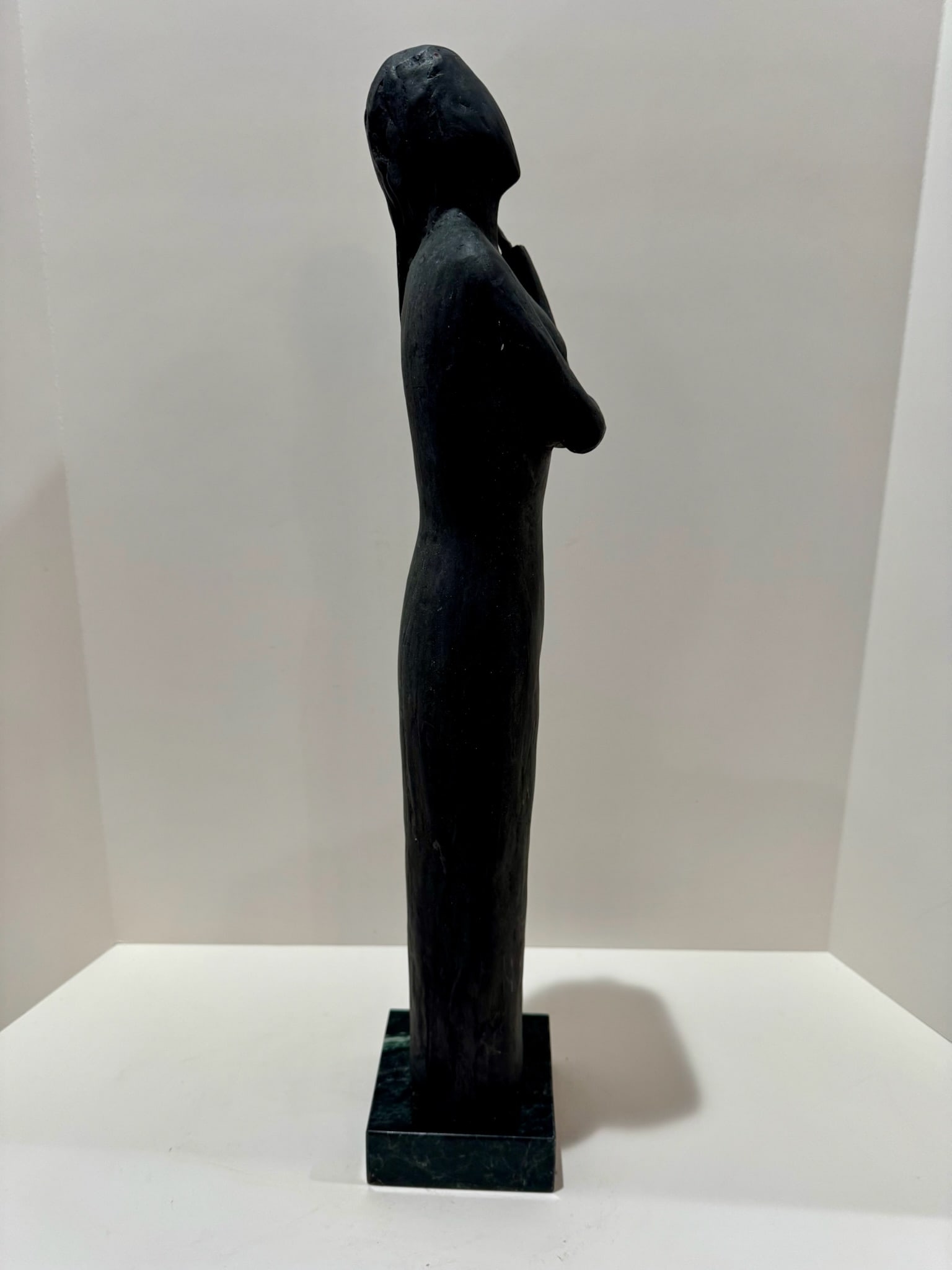 Mid 20th Century Larry Mohr Signed Bronze Figurative Sculpture Tall Modernist Form on Stone Base - 3