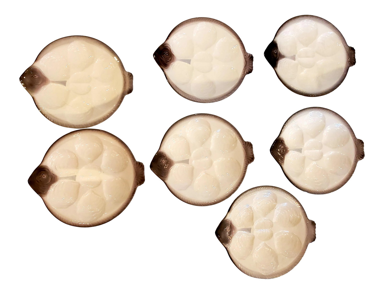 Vintage Oyster Plates -Set of 7: A set of 7 swimmingly darling vintage oyster plates in cream and taupe. Condition: Alterations: Original Condition Unaltered Imperfections: Some Imperfections Condition Notes: Good. Wear consistent wi