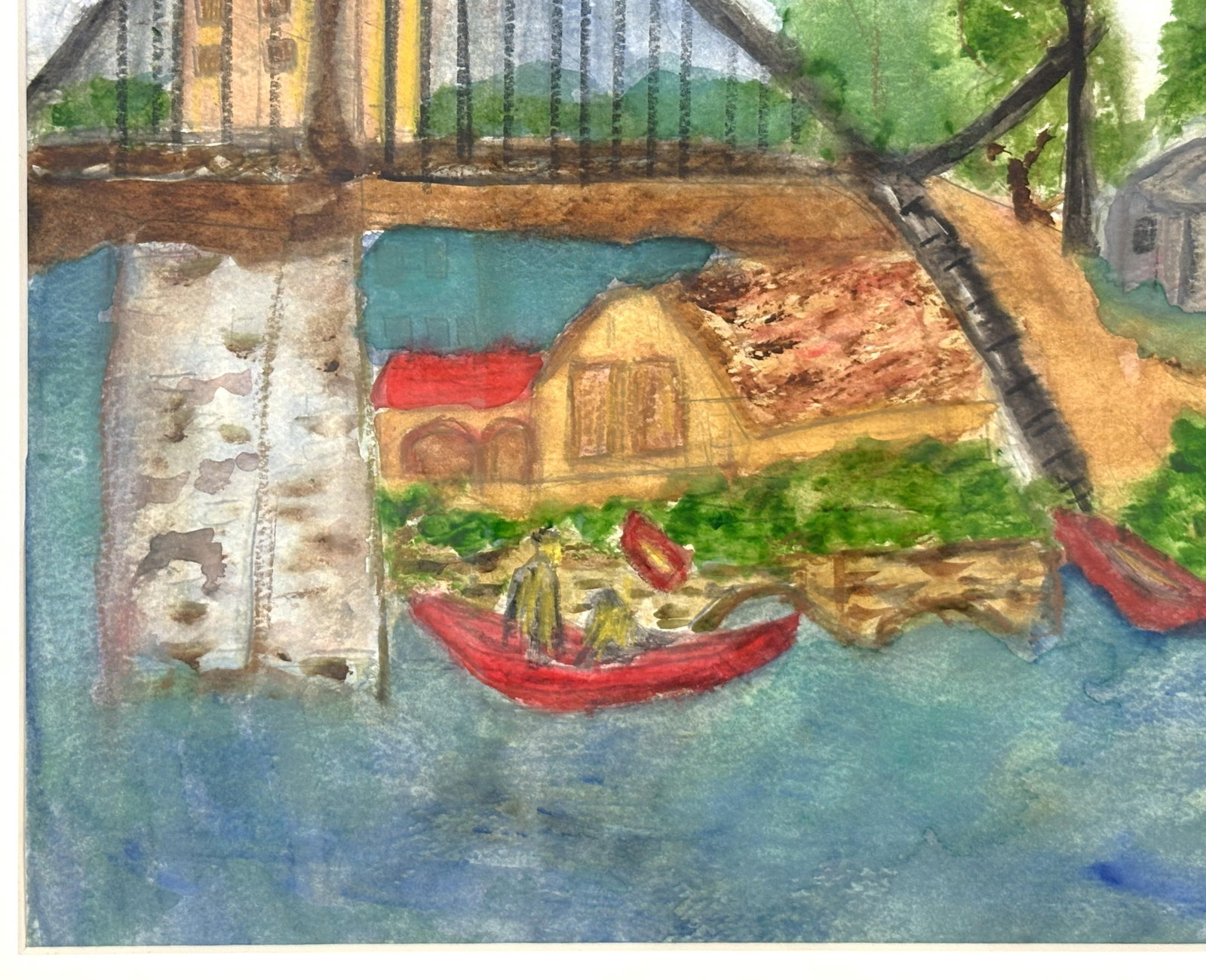 Original Signed and Framed Primitive Mixed Media Drawing Signed 'Belle' - 10