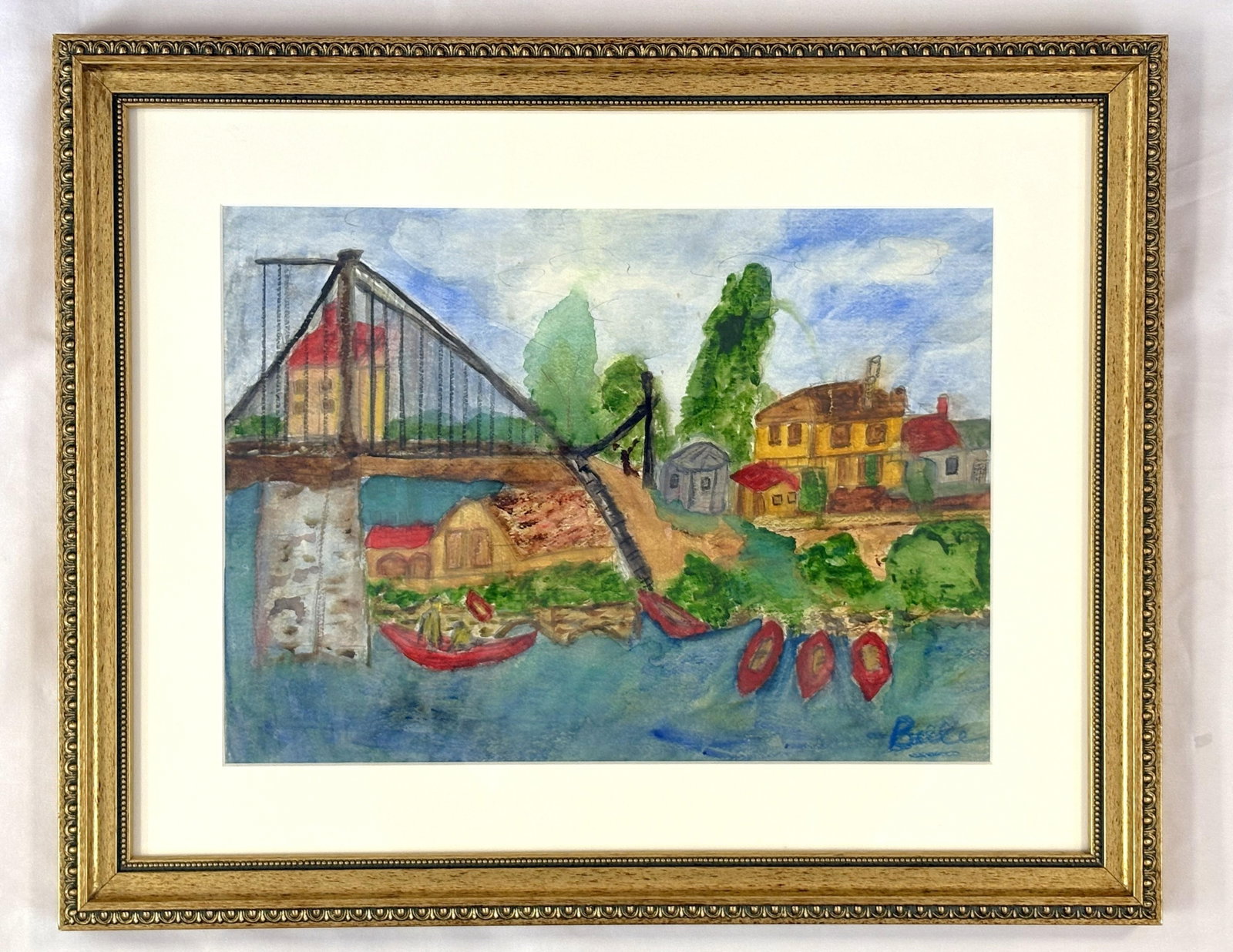 Original Signed and Framed Primitive Mixed Media Drawing Signed 'Belle' - 7