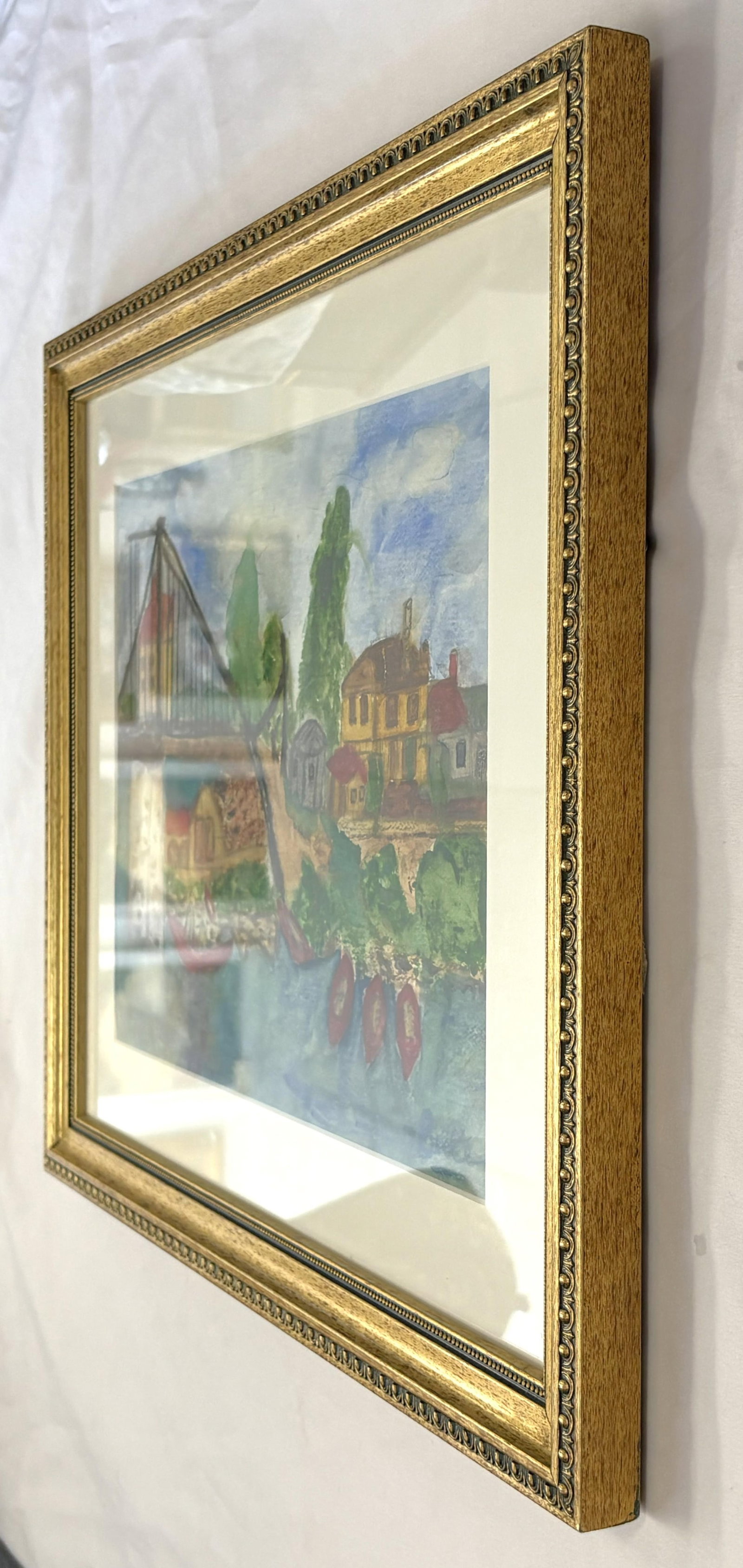Original Signed and Framed Primitive Mixed Media Drawing Signed 'Belle' - 9