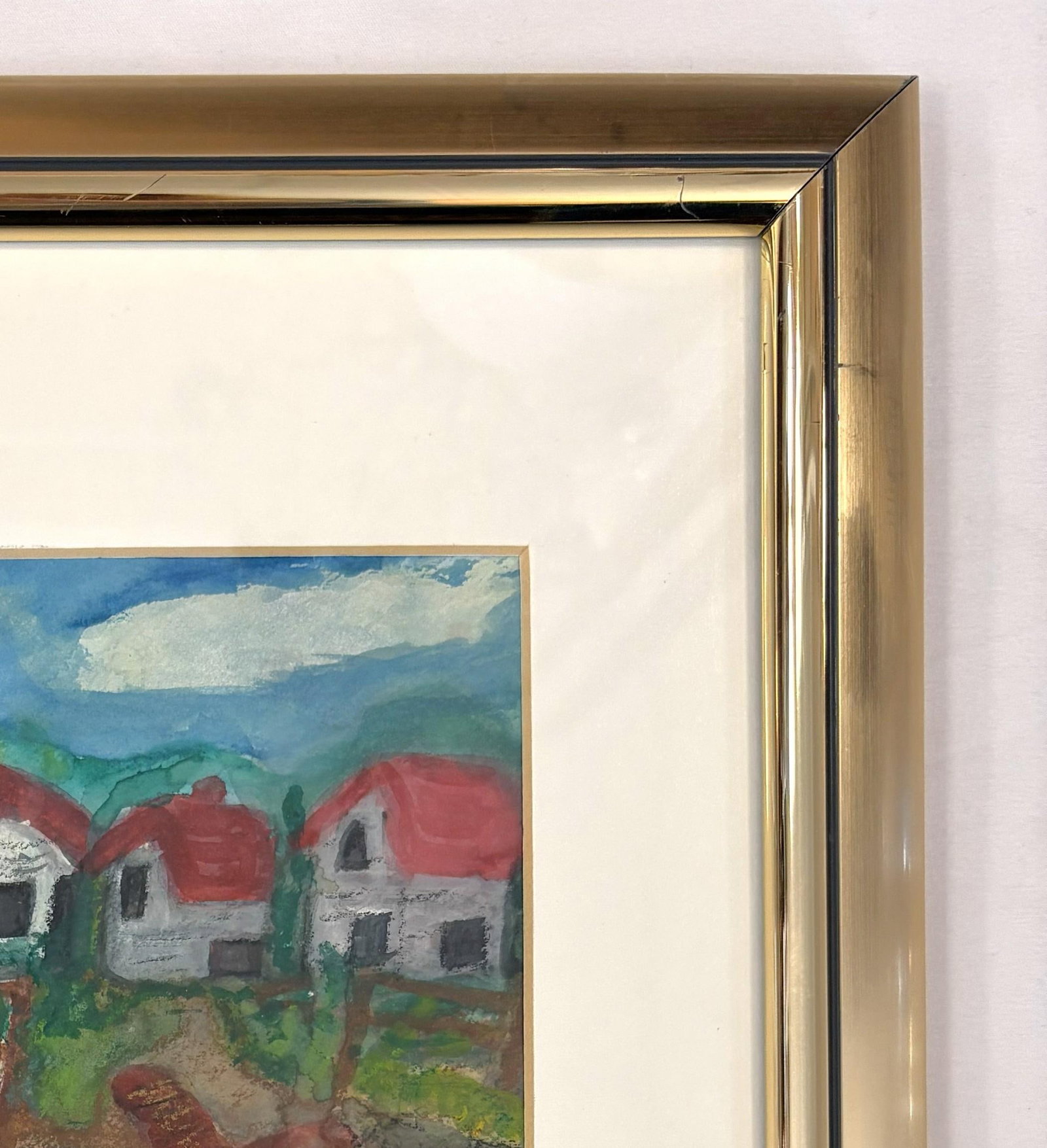 Original Signed and Framed Primitive Mixed Media Drawing Signed 'Belle' - 12