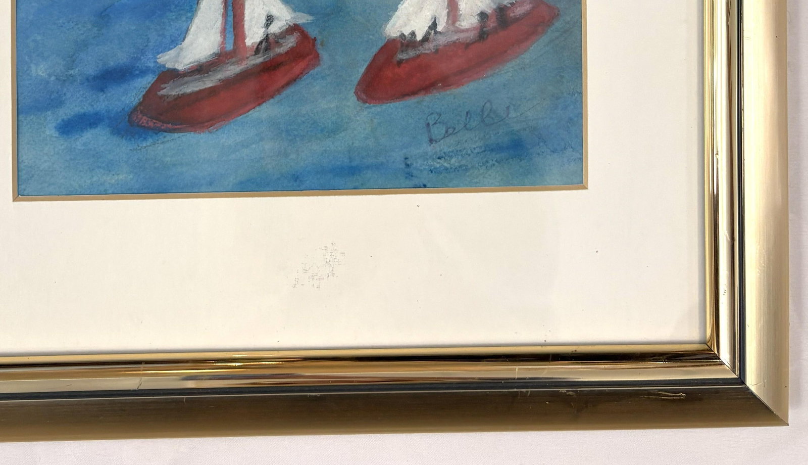 Original Signed and Framed Primitive Mixed Media Drawing Signed 'Belle' - 13