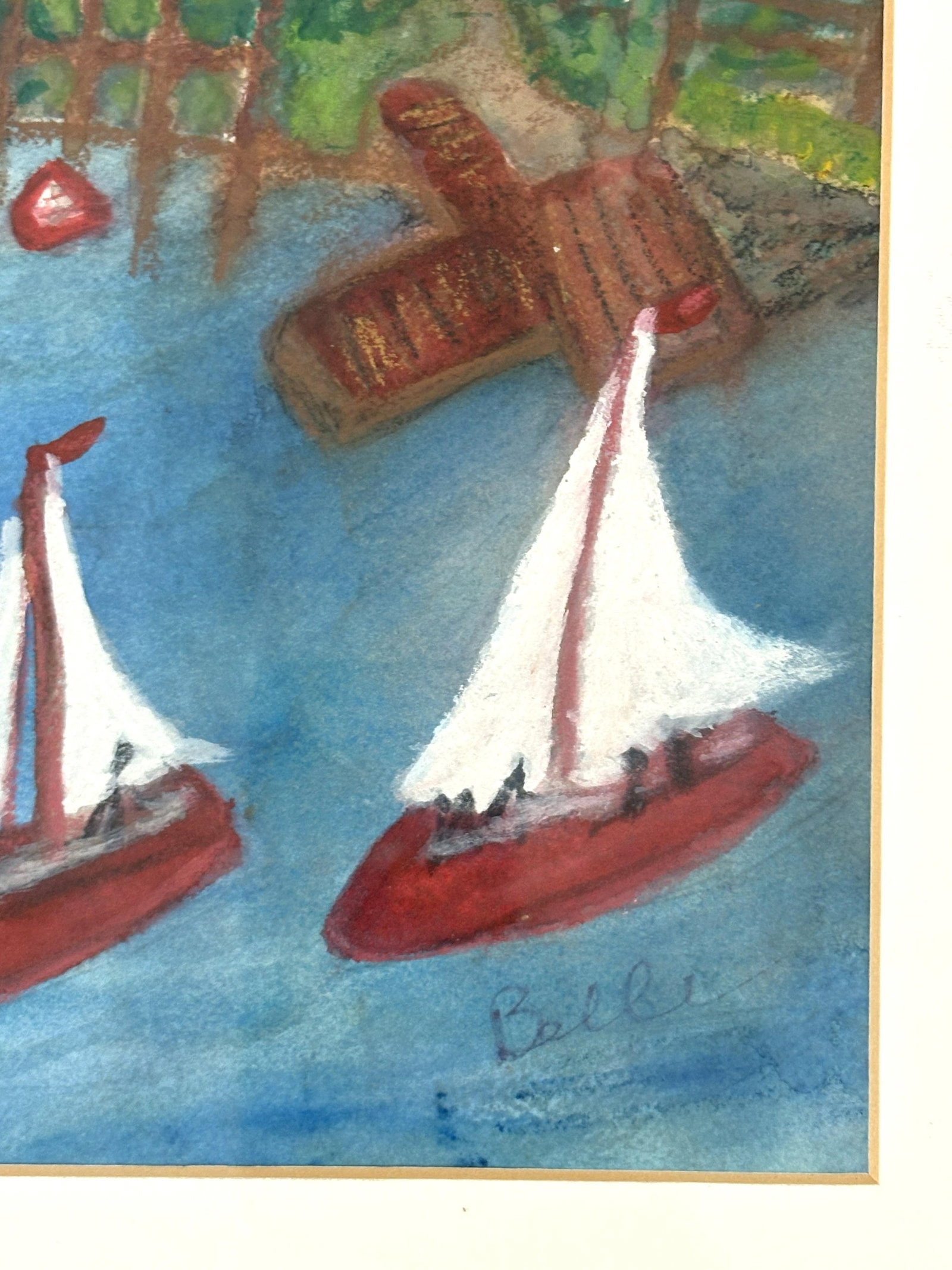 Original Signed and Framed Primitive Mixed Media Drawing Signed 'Belle' - 5