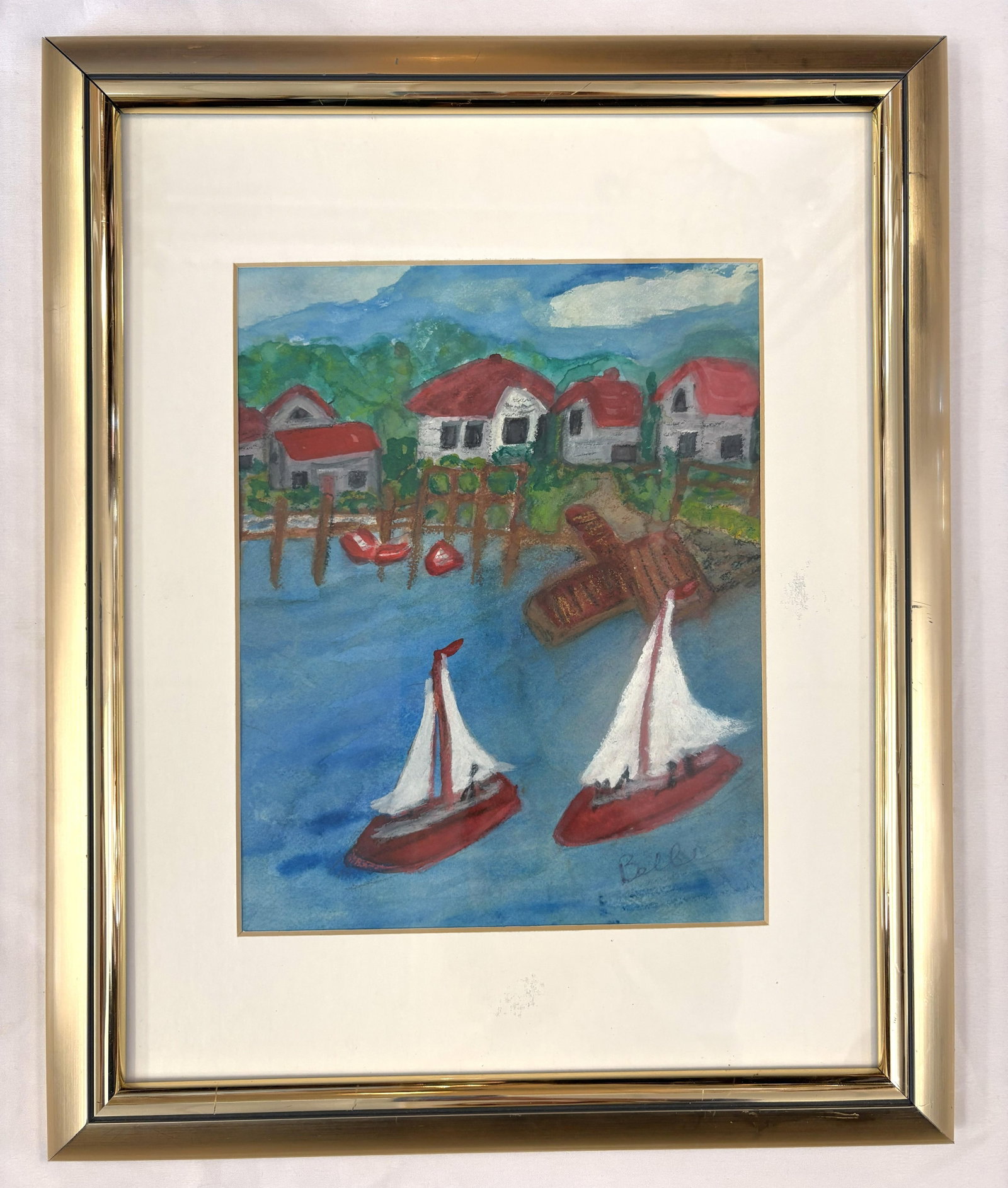 Original Signed and Framed Primitive Mixed Media Drawing Signed 'Belle' - 9