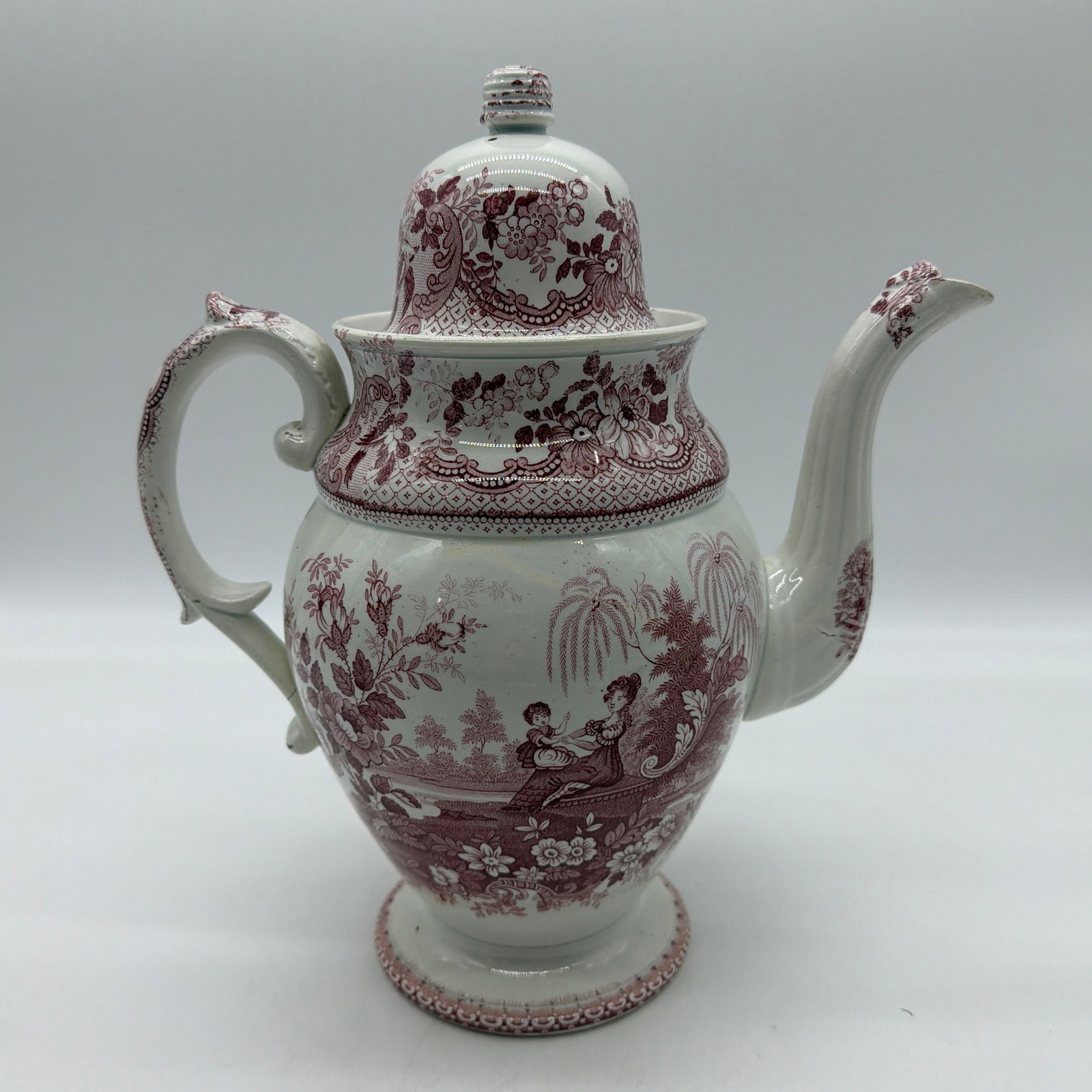 A Very Nice Antique Staffordshire Pink Transfer Coffee Pot, Circa 1830's - 12