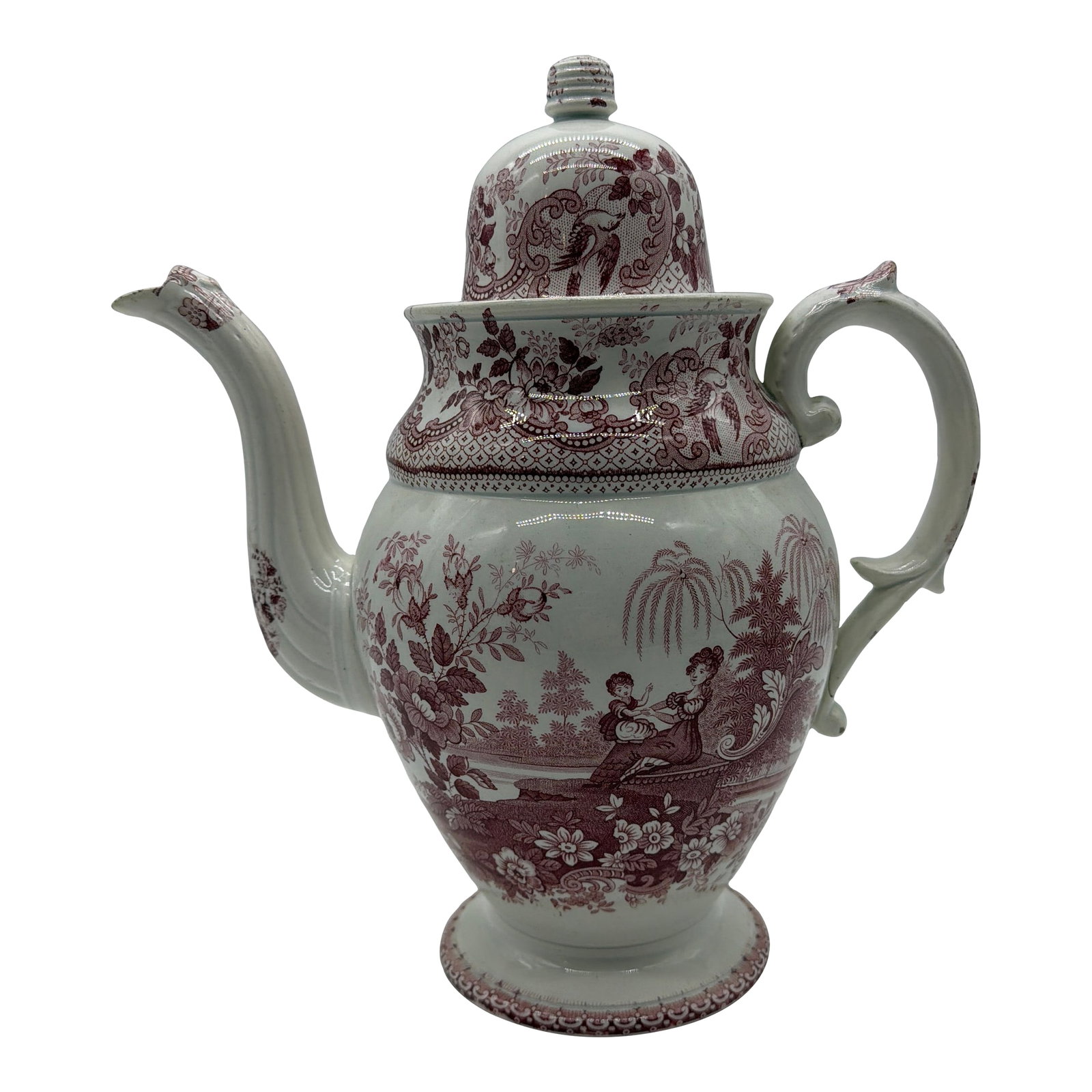 A Very Nice Antique Staffordshire Pink Transfer Coffee Pot, Circa 1830's (1 of 12)