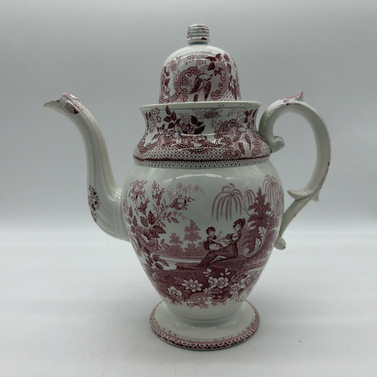 A Very Nice Antique Staffordshire Pink Transfer Coffee Pot, Circa 1830's - 2