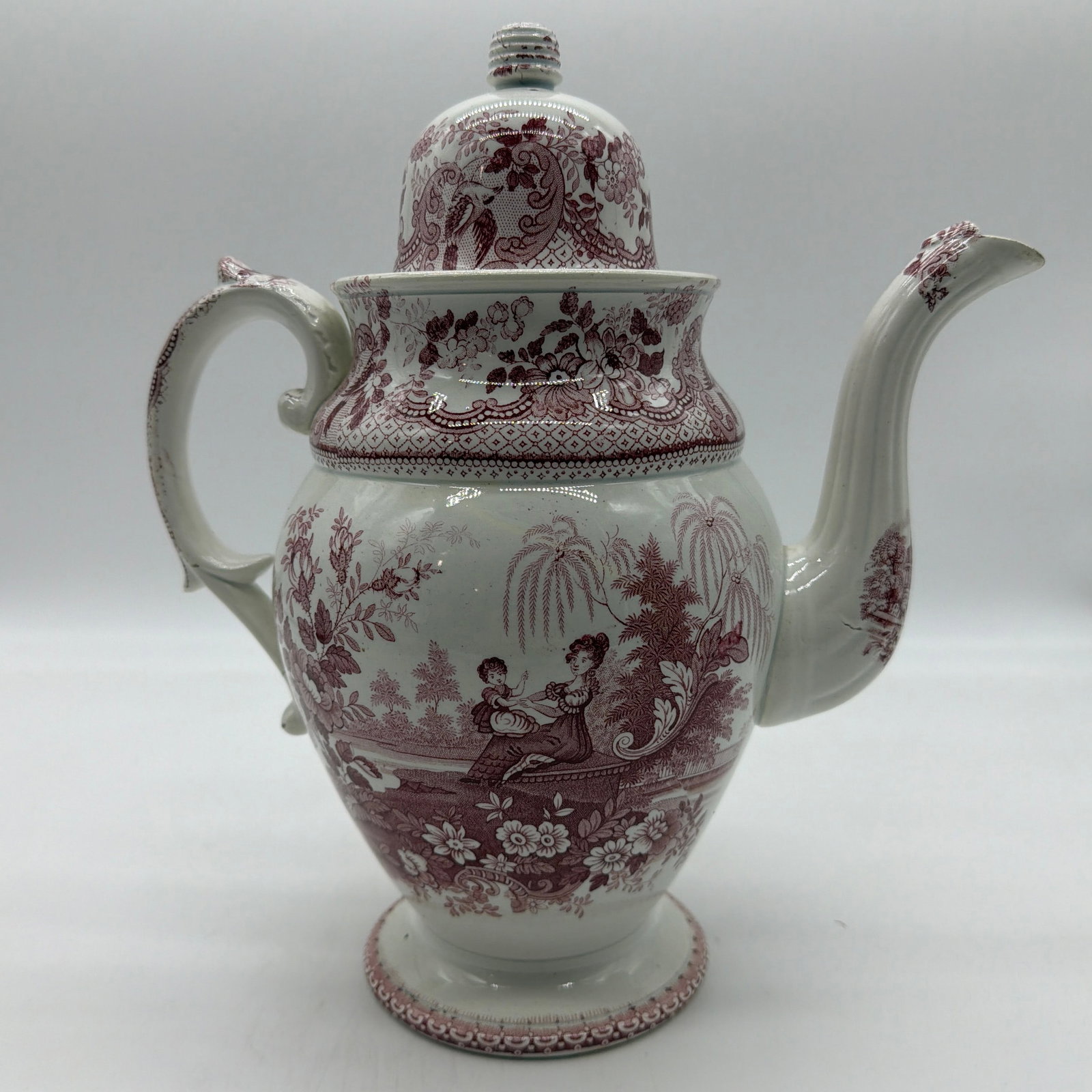 A Very Nice Antique Staffordshire Pink Transfer Coffee Pot, Circa 1830's - 3