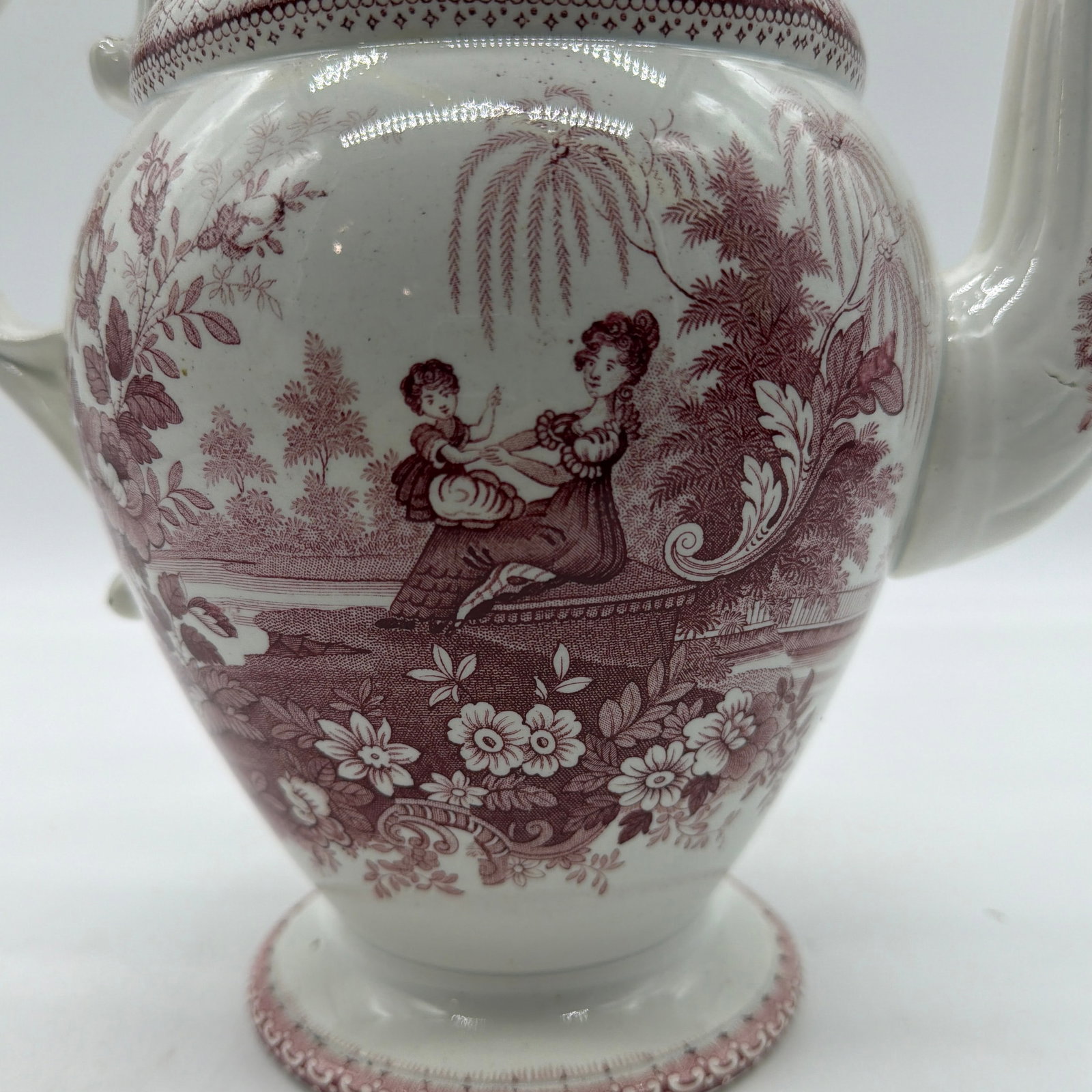 A Very Nice Antique Staffordshire Pink Transfer Coffee Pot, Circa 1830's - 4