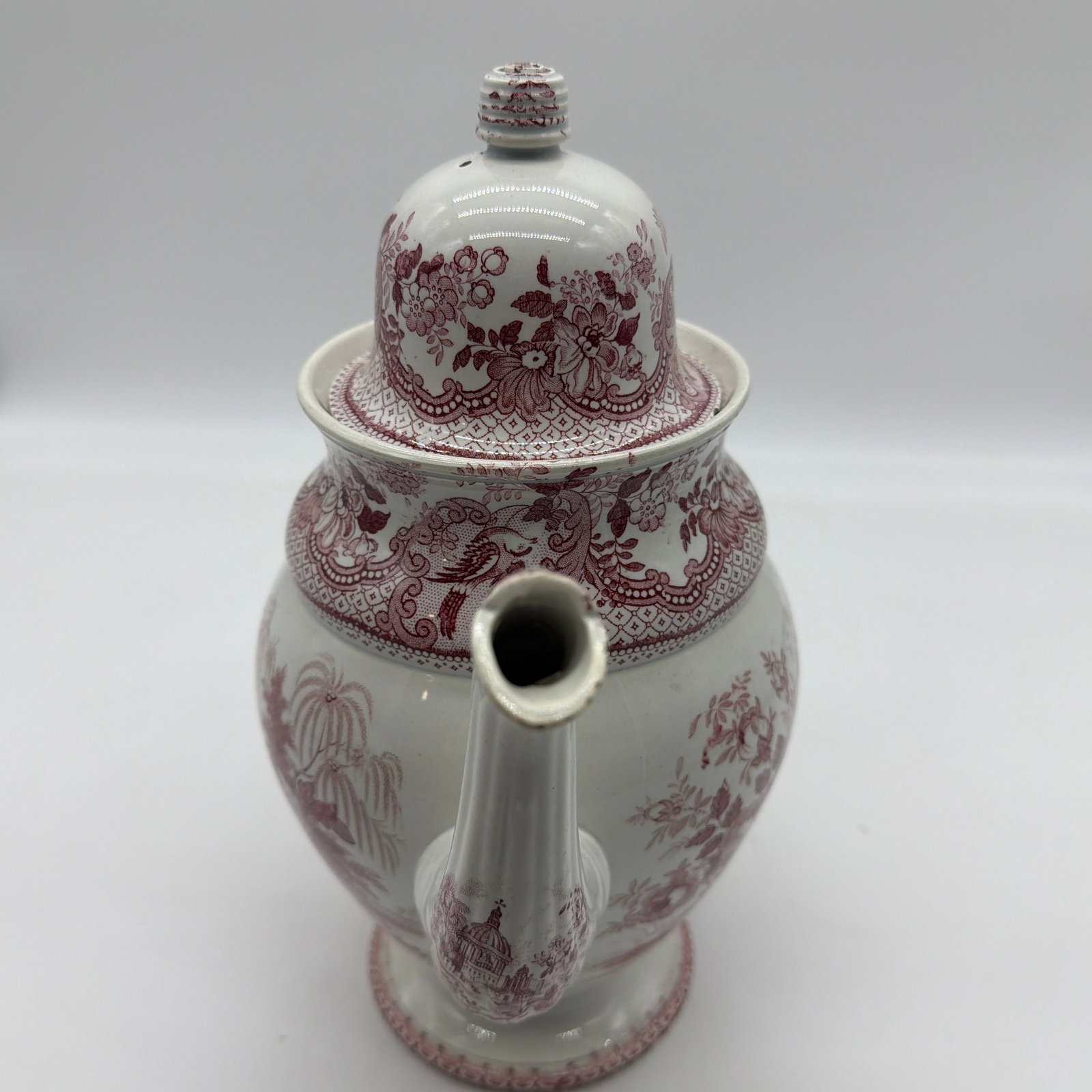 A Very Nice Antique Staffordshire Pink Transfer Coffee Pot, Circa 1830's - 6