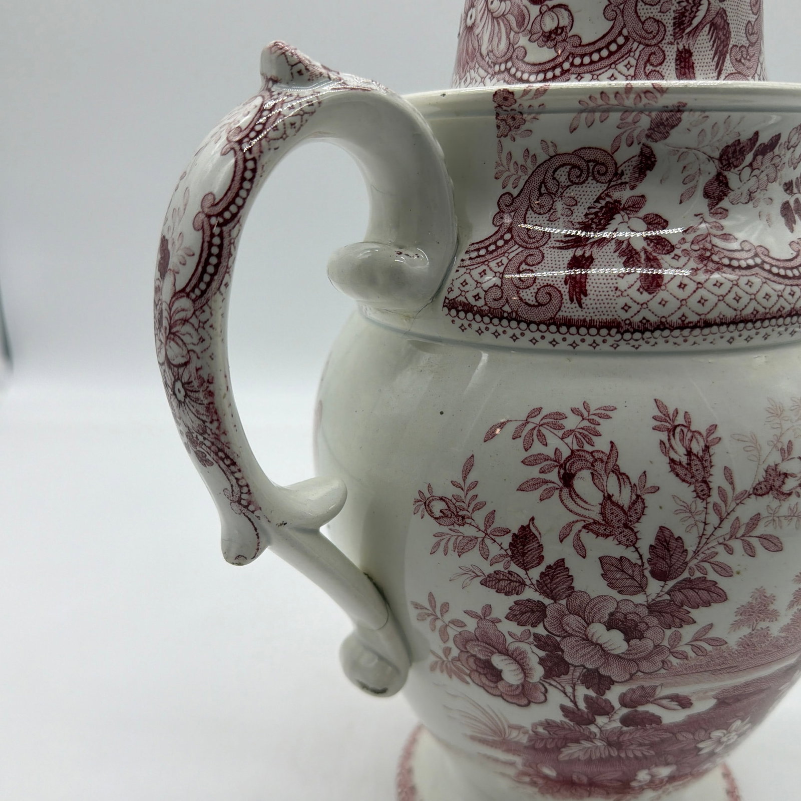 A Very Nice Antique Staffordshire Pink Transfer Coffee Pot, Circa 1830's - 7