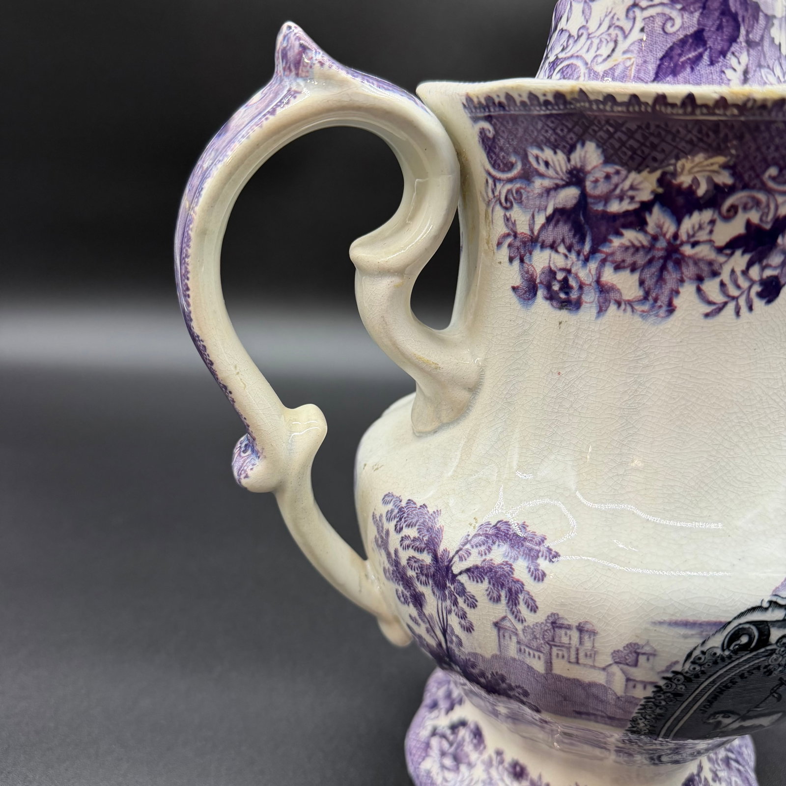 A Very Rare and Unusual Purple and Gray Transferware Decorated Coffeepot, Circa 1830's - 13
