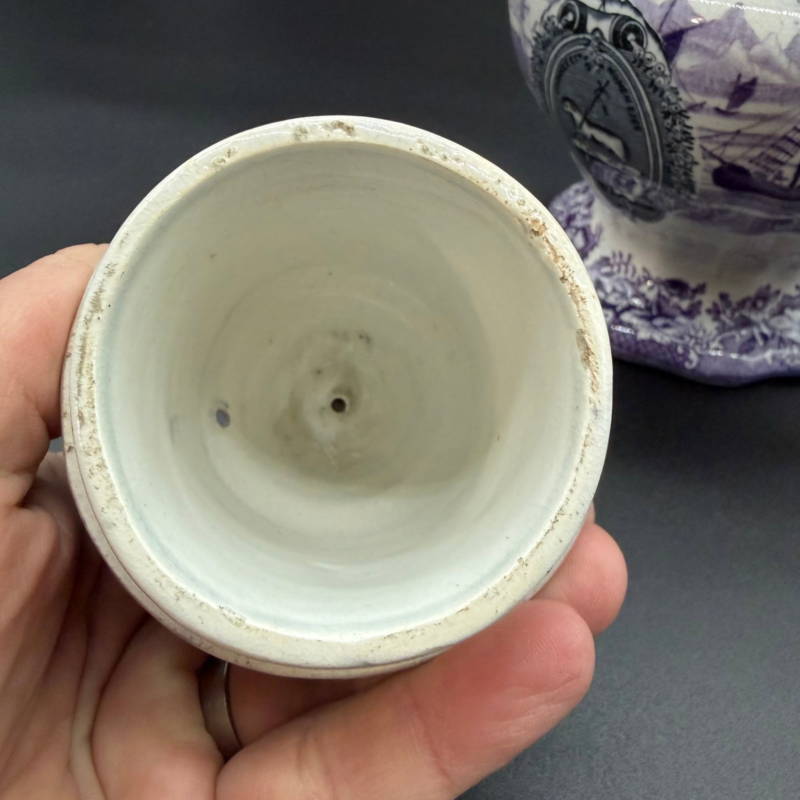 A Very Rare and Unusual Purple and Gray Transferware Decorated Coffeepot, Circa 1830's - 14