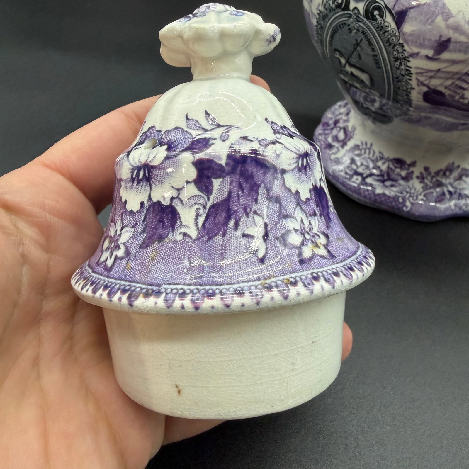 A Very Rare and Unusual Purple and Gray Transferware Decorated Coffeepot, Circa 1830's - 16