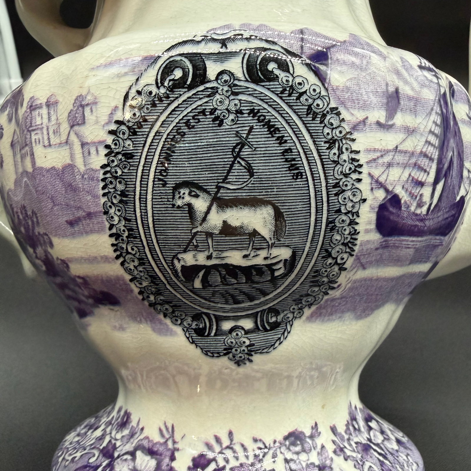 A Very Rare and Unusual Purple and Gray Transferware Decorated Coffeepot, Circa 1830's - 3