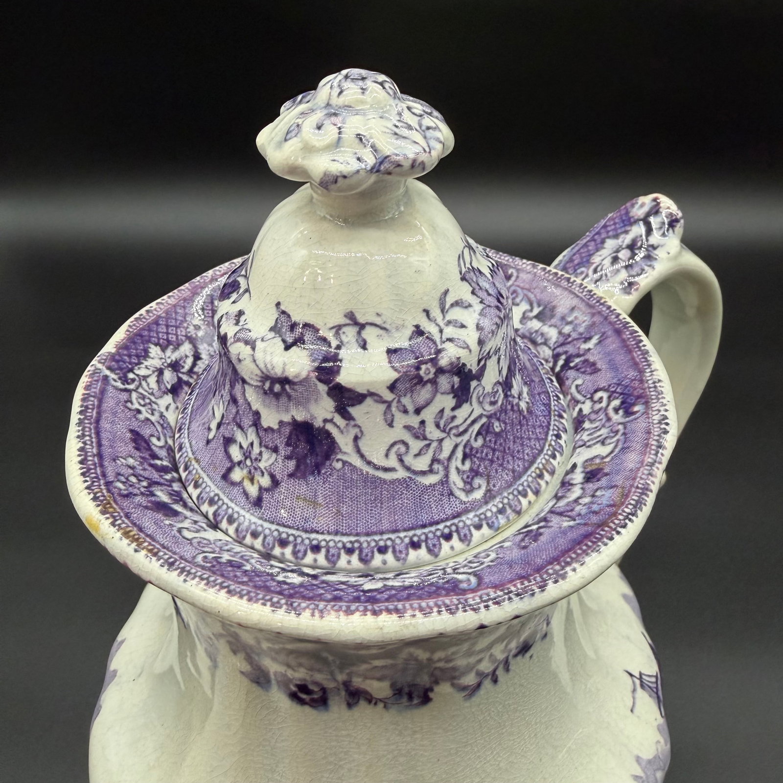 A Very Rare and Unusual Purple and Gray Transferware Decorated Coffeepot, Circa 1830's - 6